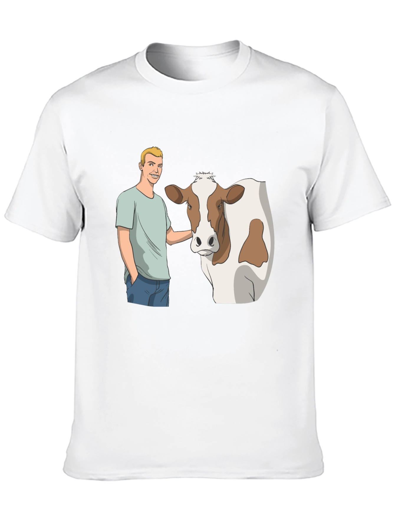 Cartoon Man & Cow Black T-Shirt