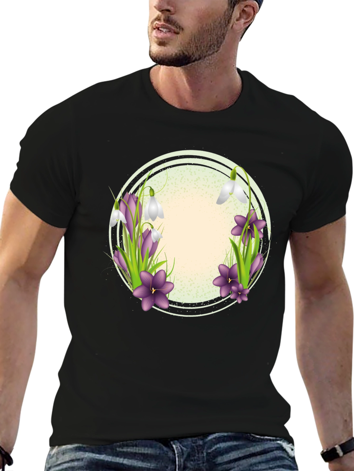Floral Circle Graphic T-Shirt - Spring Blooms Design