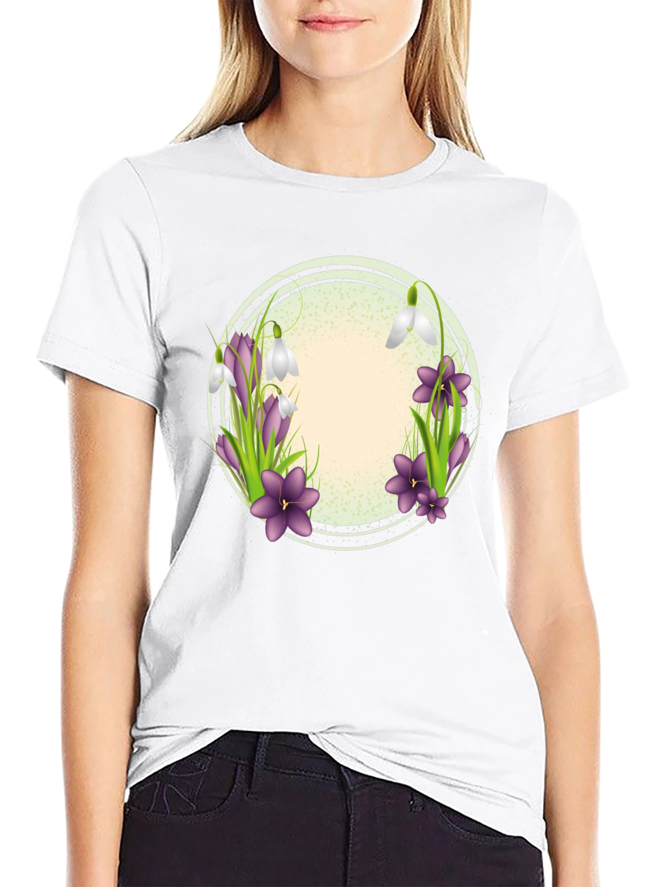 Floral Circle Graphic T-Shirt - Spring Blooms Design