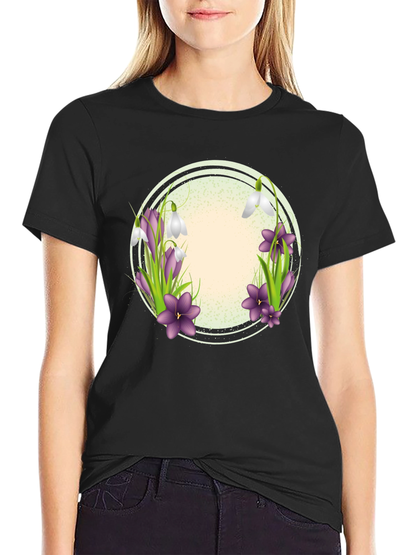 Floral Circle Graphic T-Shirt - Spring Blooms Design