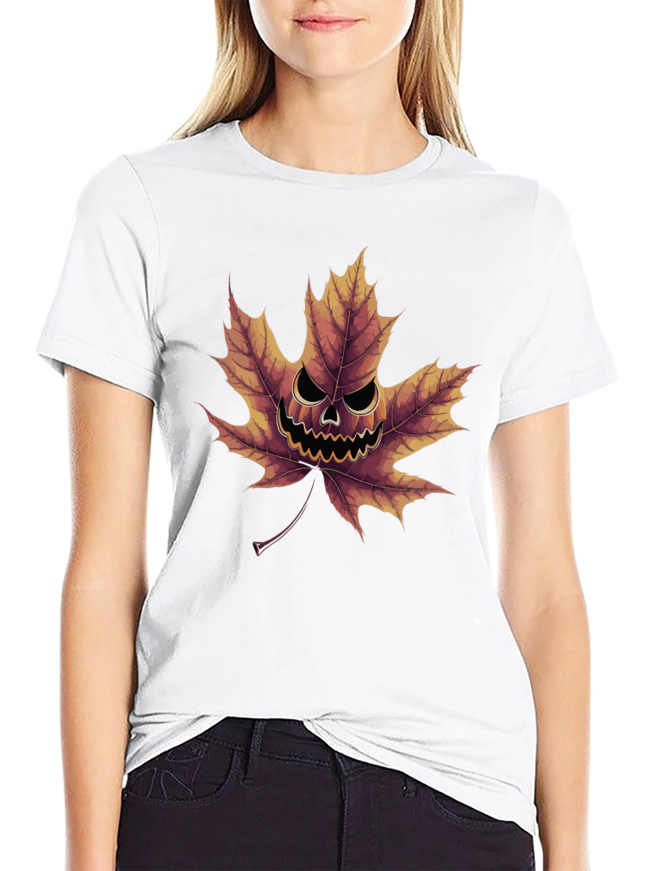 Spooky Maple Leaf Graphic Tee - Halloween Ready