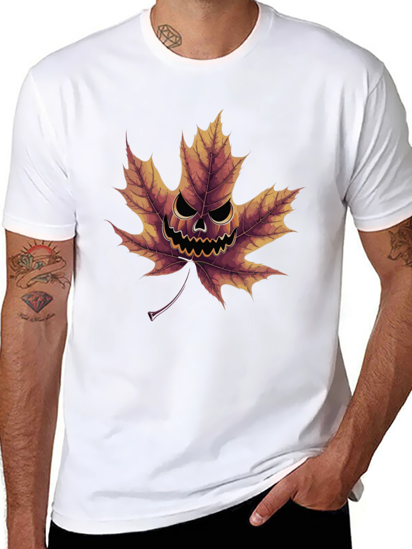 Spooky Maple Leaf Graphic Tee - Halloween Ready