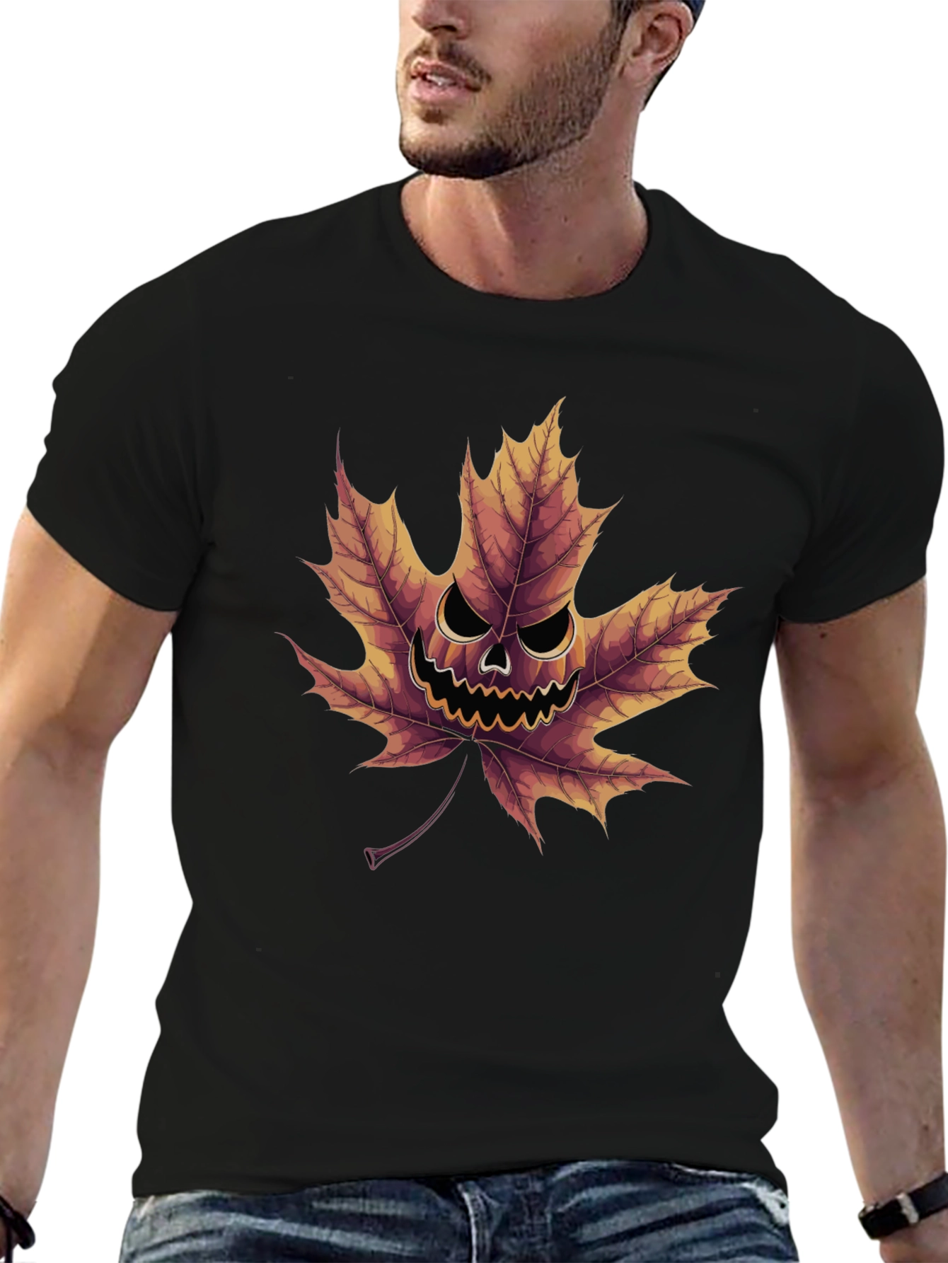 Spooky Maple Leaf Graphic Tee - Halloween Ready