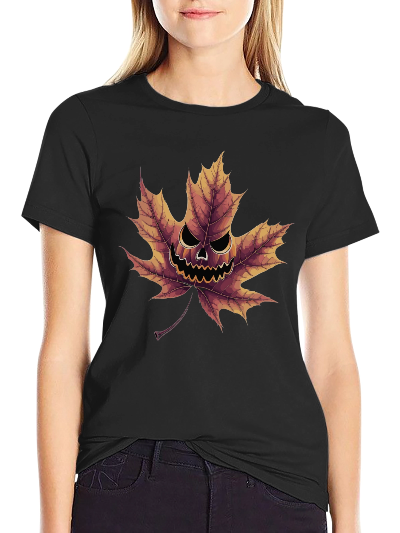 Spooky Maple Leaf Graphic Tee - Halloween Ready