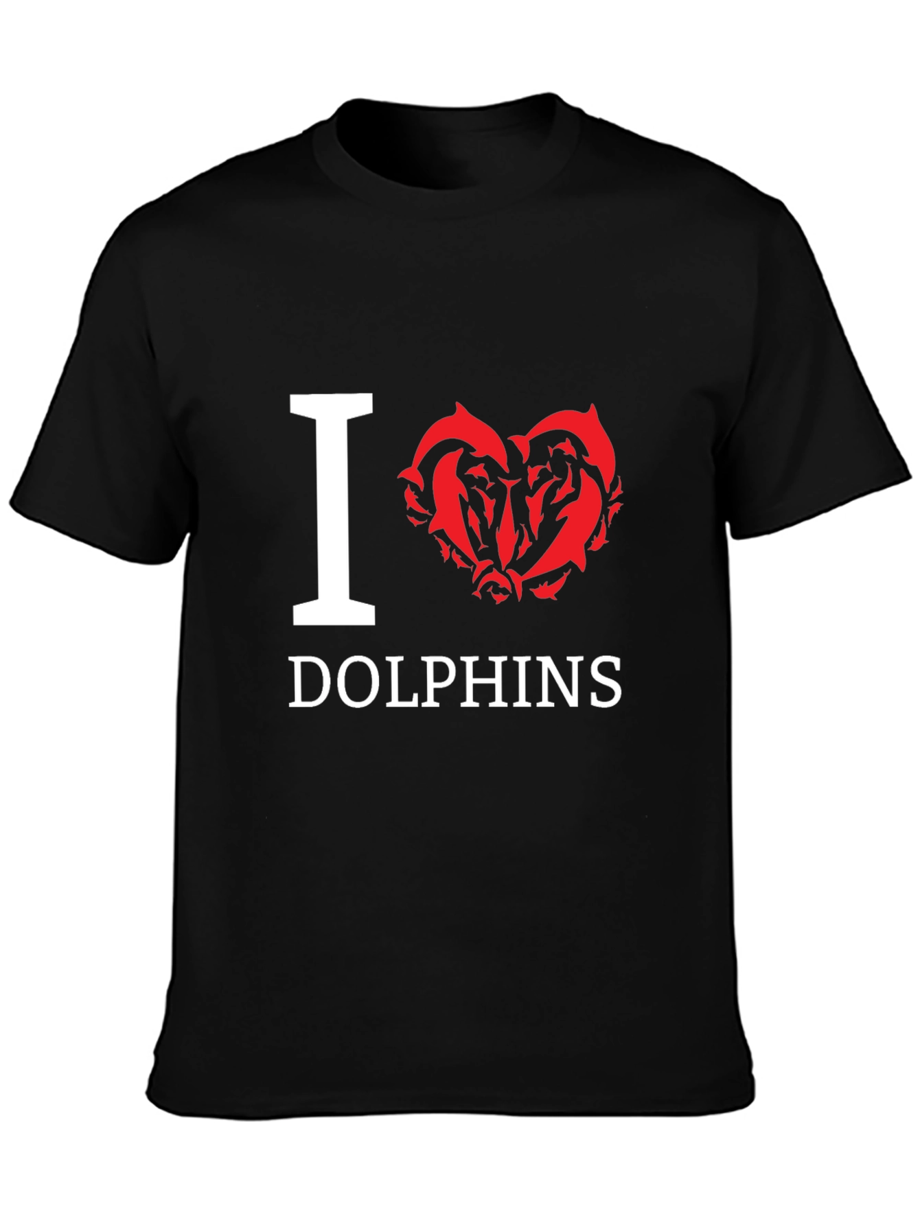 I Love Dolphins Graphic T-Shirt - Black Cotton Tee