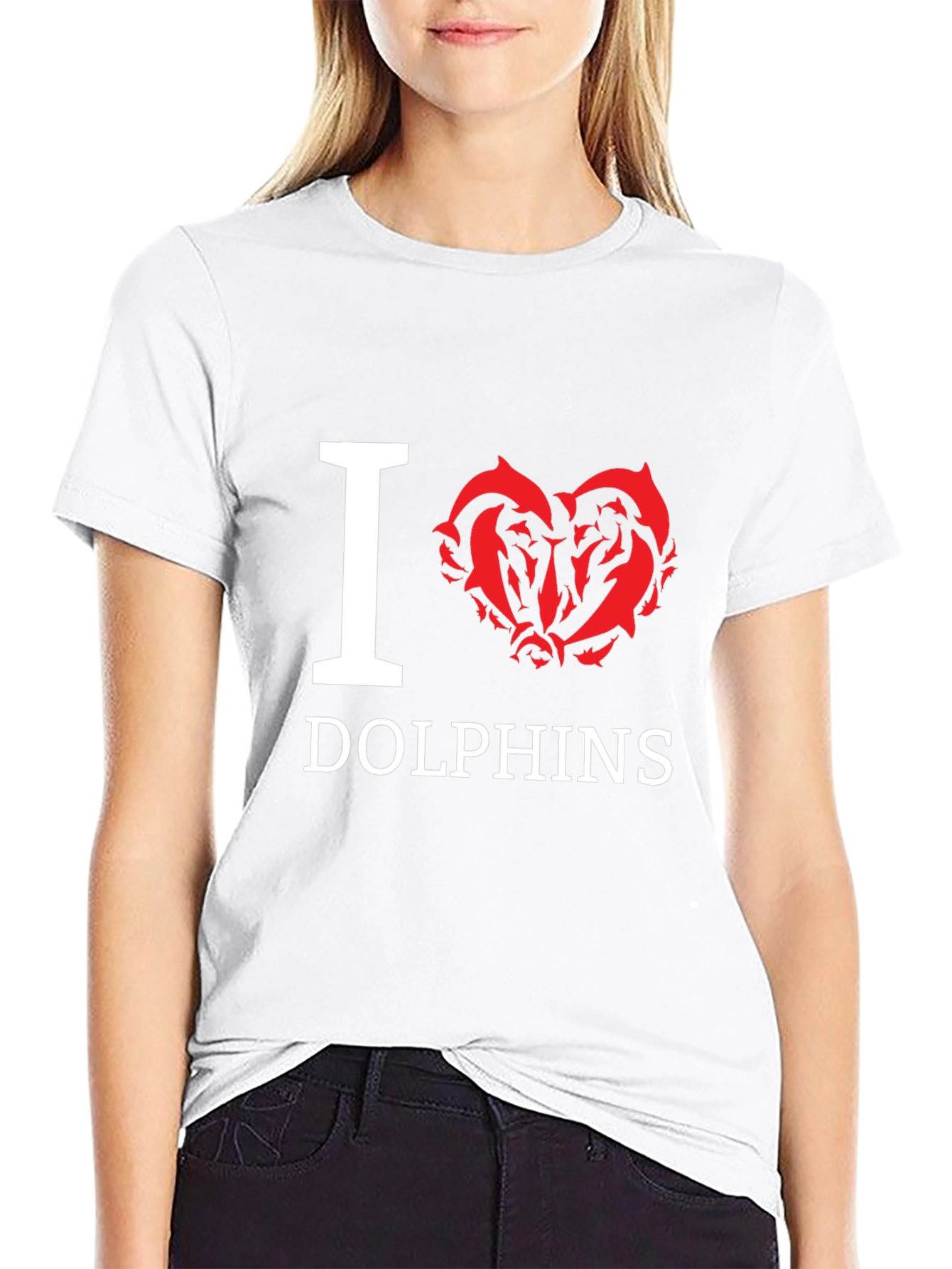 I Love Dolphins Graphic T-Shirt - Black Cotton Tee