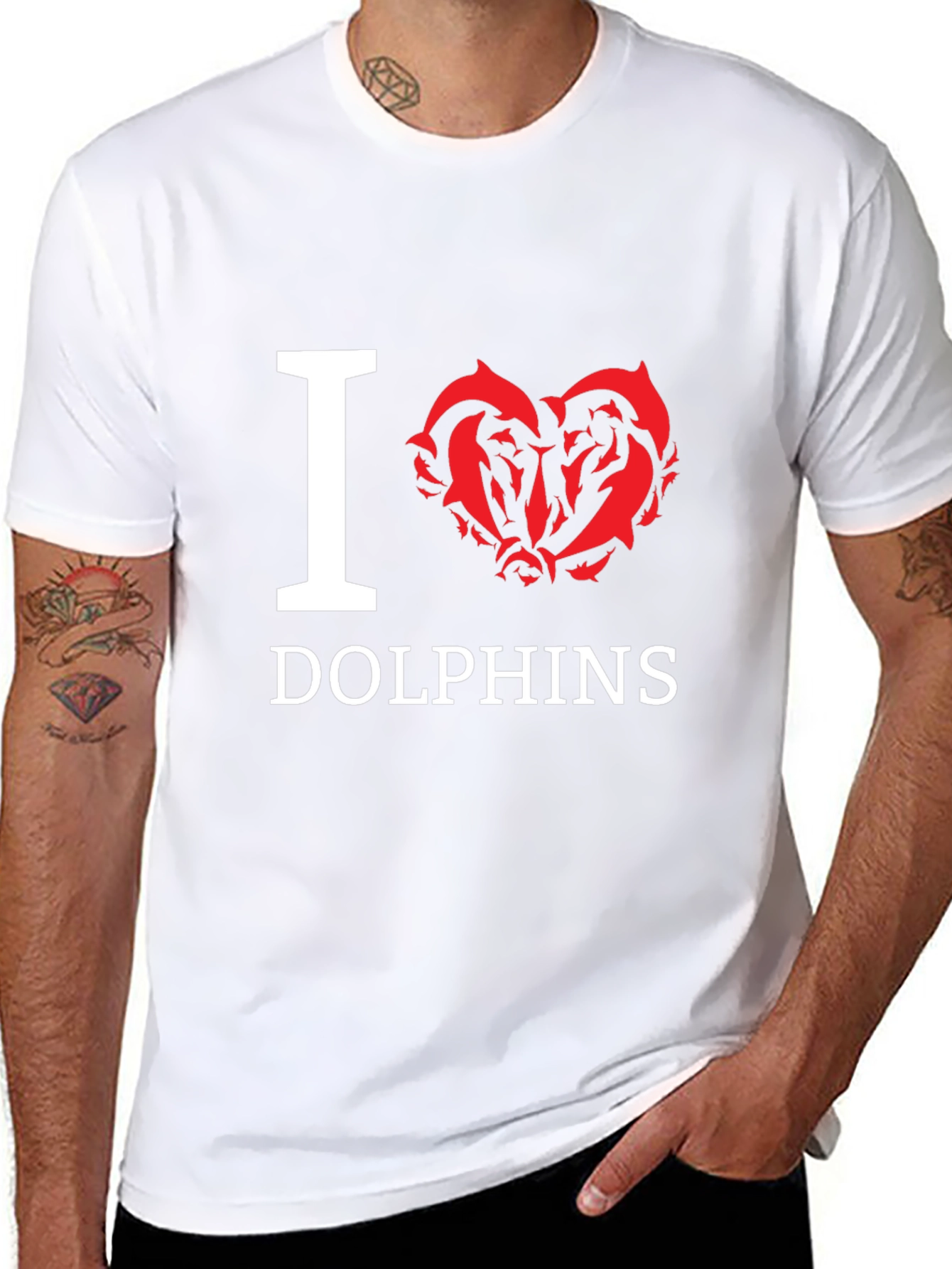 I Love Dolphins Graphic T-Shirt - Black Cotton Tee