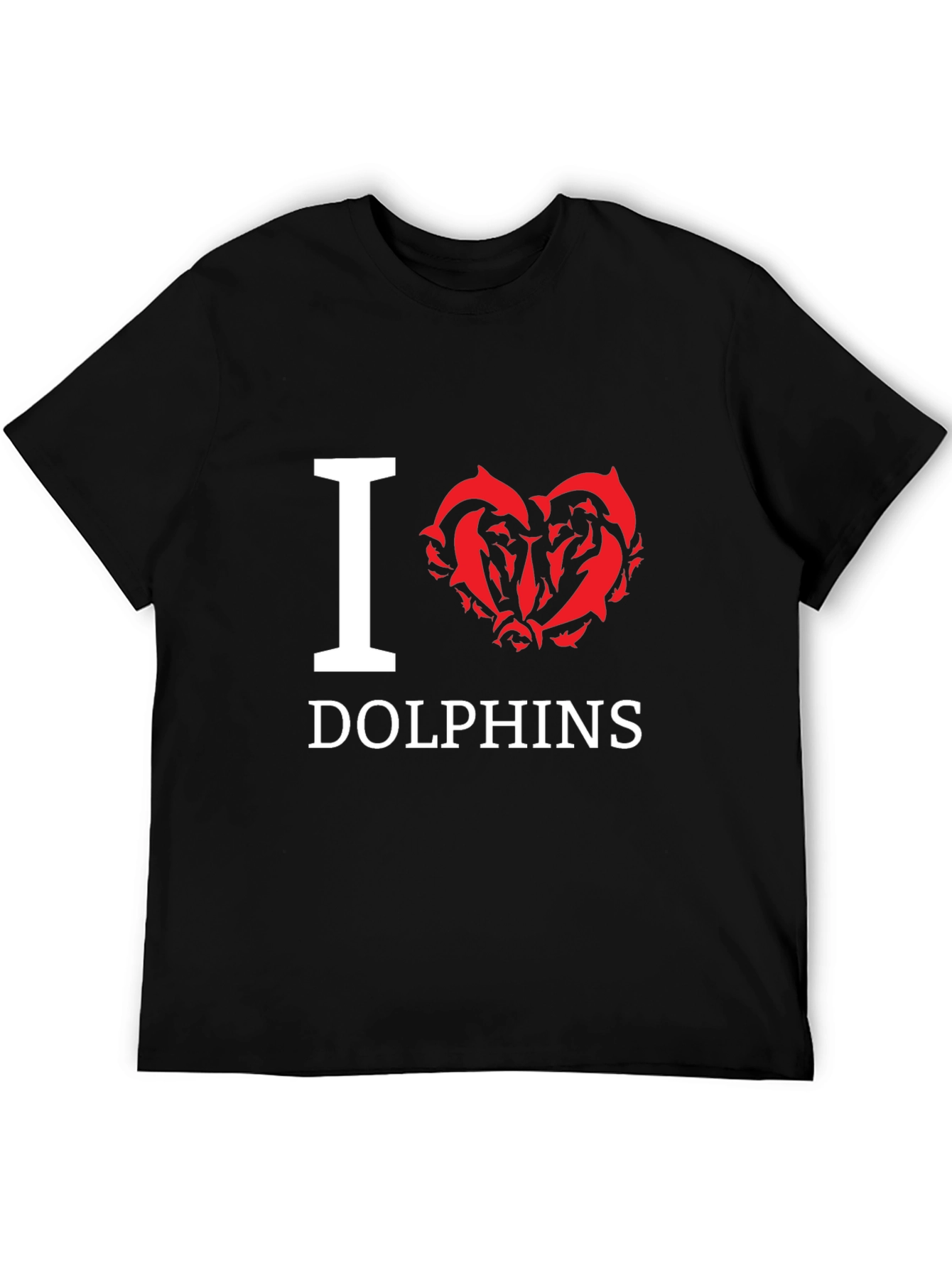 I Love Dolphins Graphic T-Shirt - Black Cotton Tee