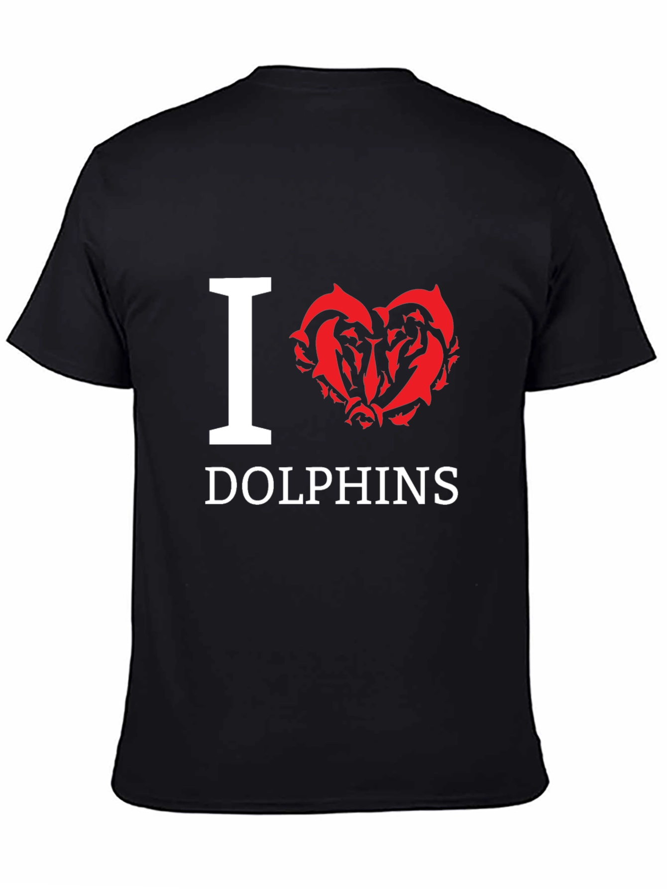 I Love Dolphins Graphic T-Shirt - Black Cotton Tee