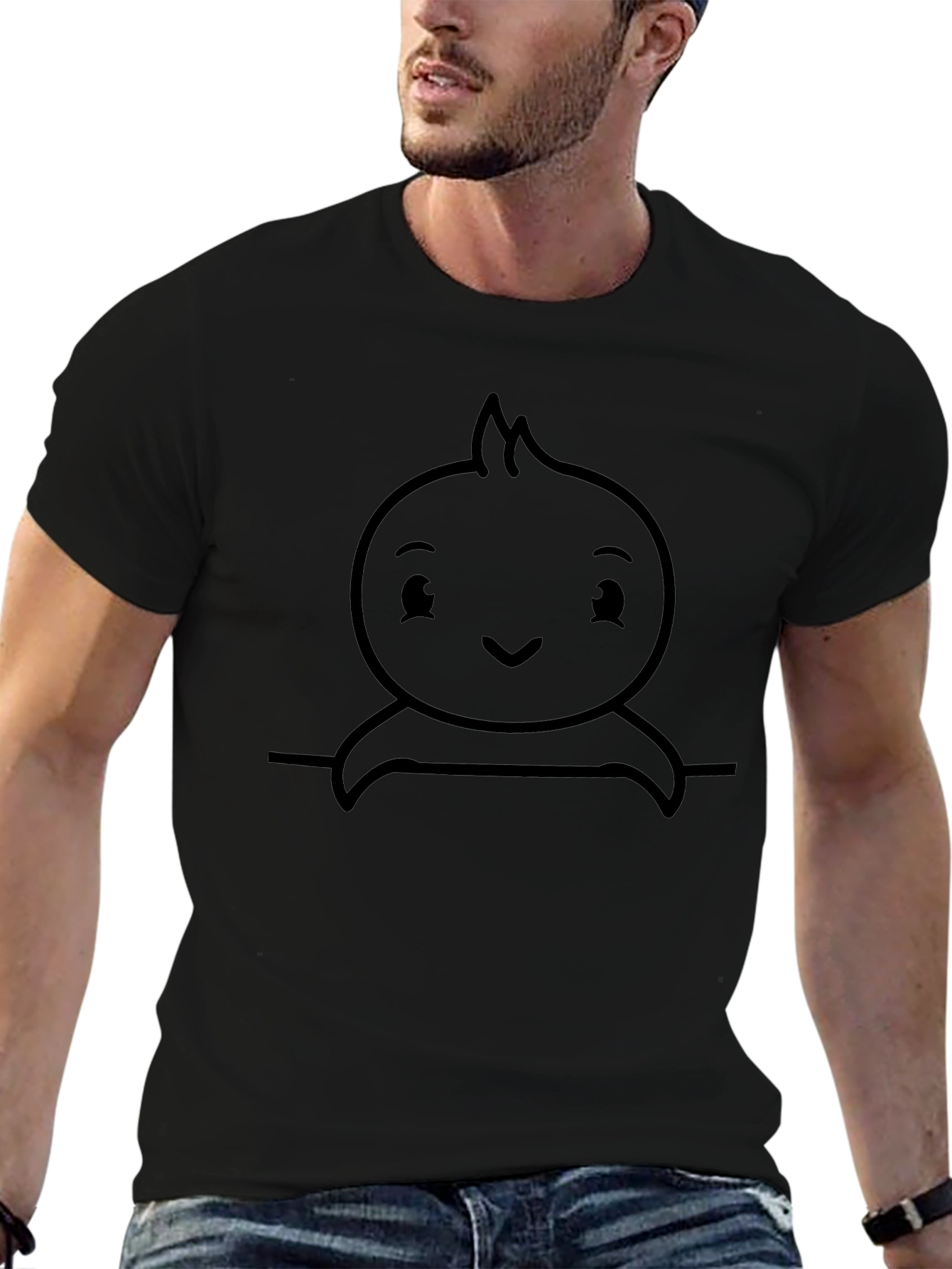 Cute Cartoon Character Black T-Shirt