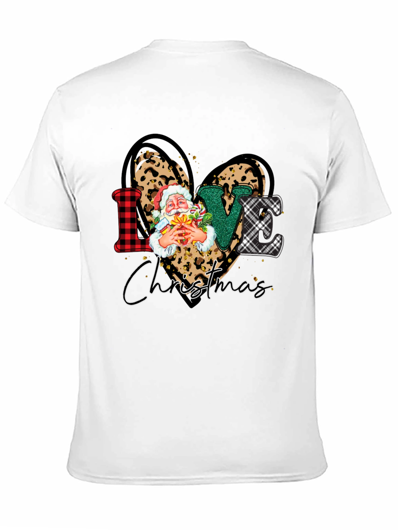 Love Christmas Heart Santa Leopard Print T-Shirt