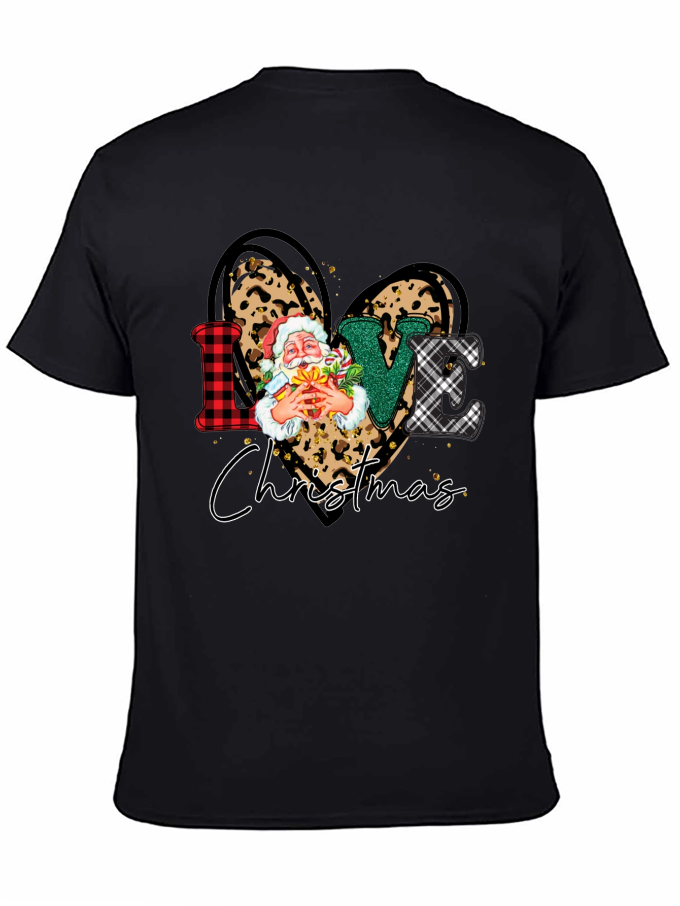 Love Christmas Heart Santa Leopard Print T-Shirt