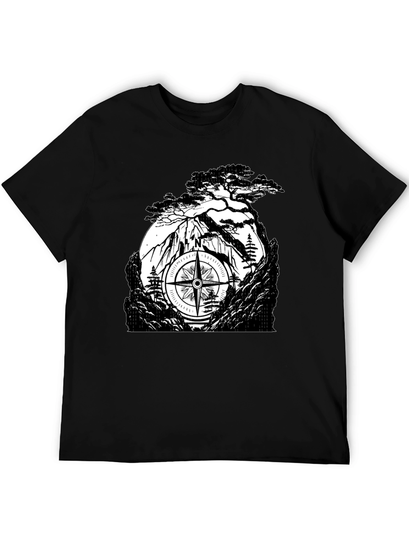Mountain Compass Black T-Shirt - Adventure Awaits
