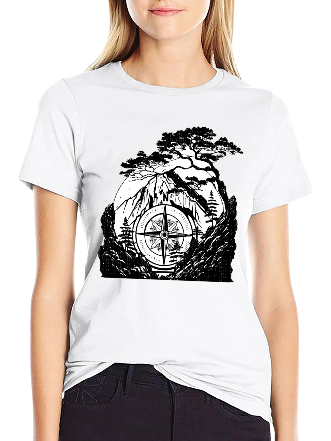 Mountain Compass Black T-Shirt - Adventure Awaits
