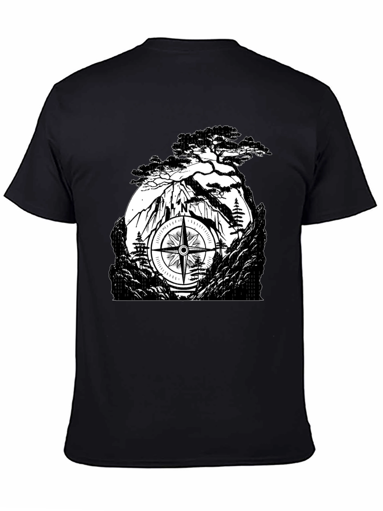 Mountain Compass Black T-Shirt - Adventure Awaits