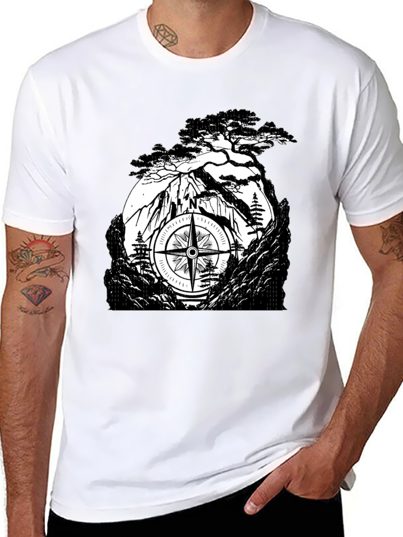 Mountain Compass Black T-Shirt - Adventure Awaits