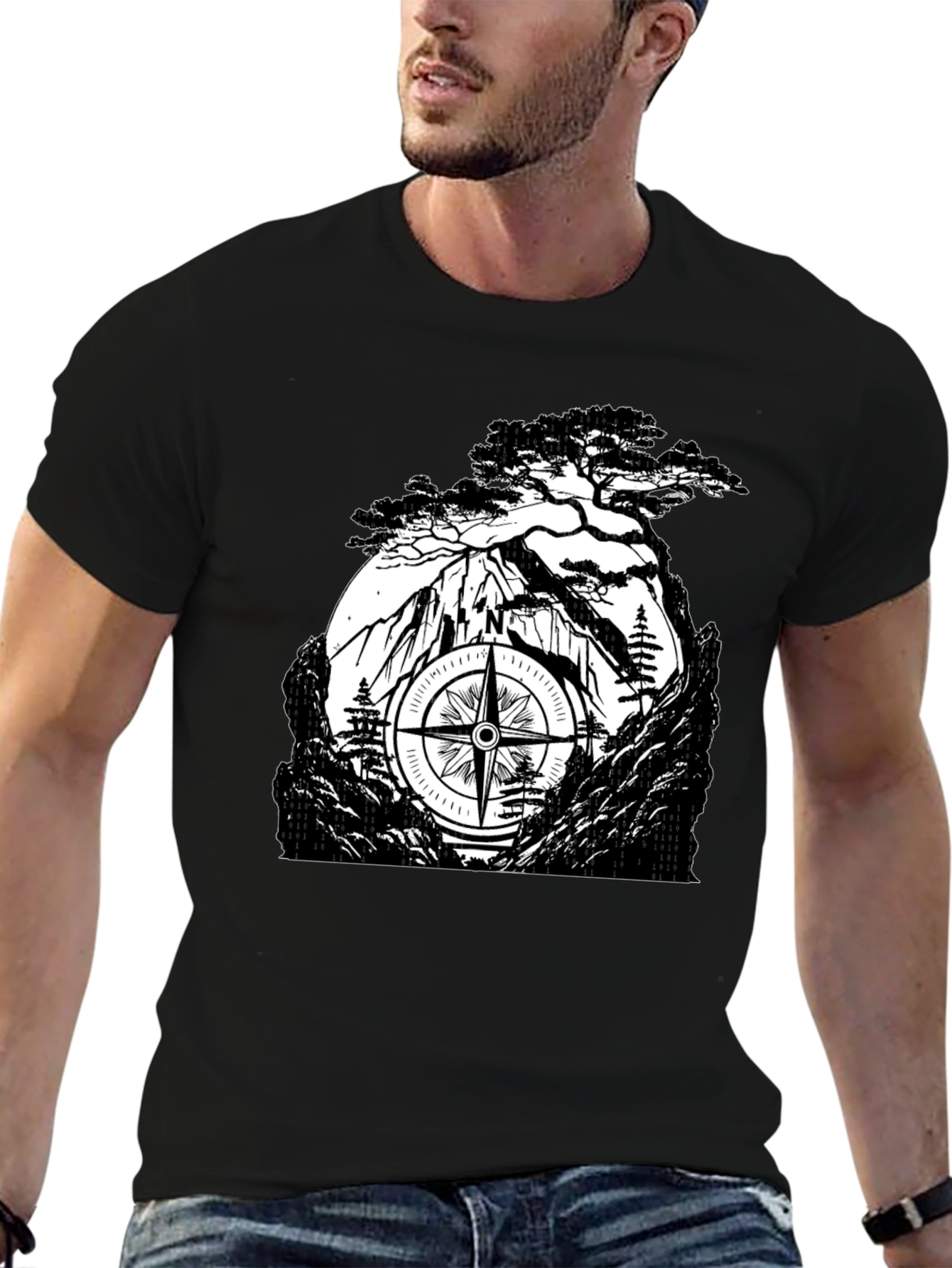 Mountain Compass Black T-Shirt - Adventure Awaits