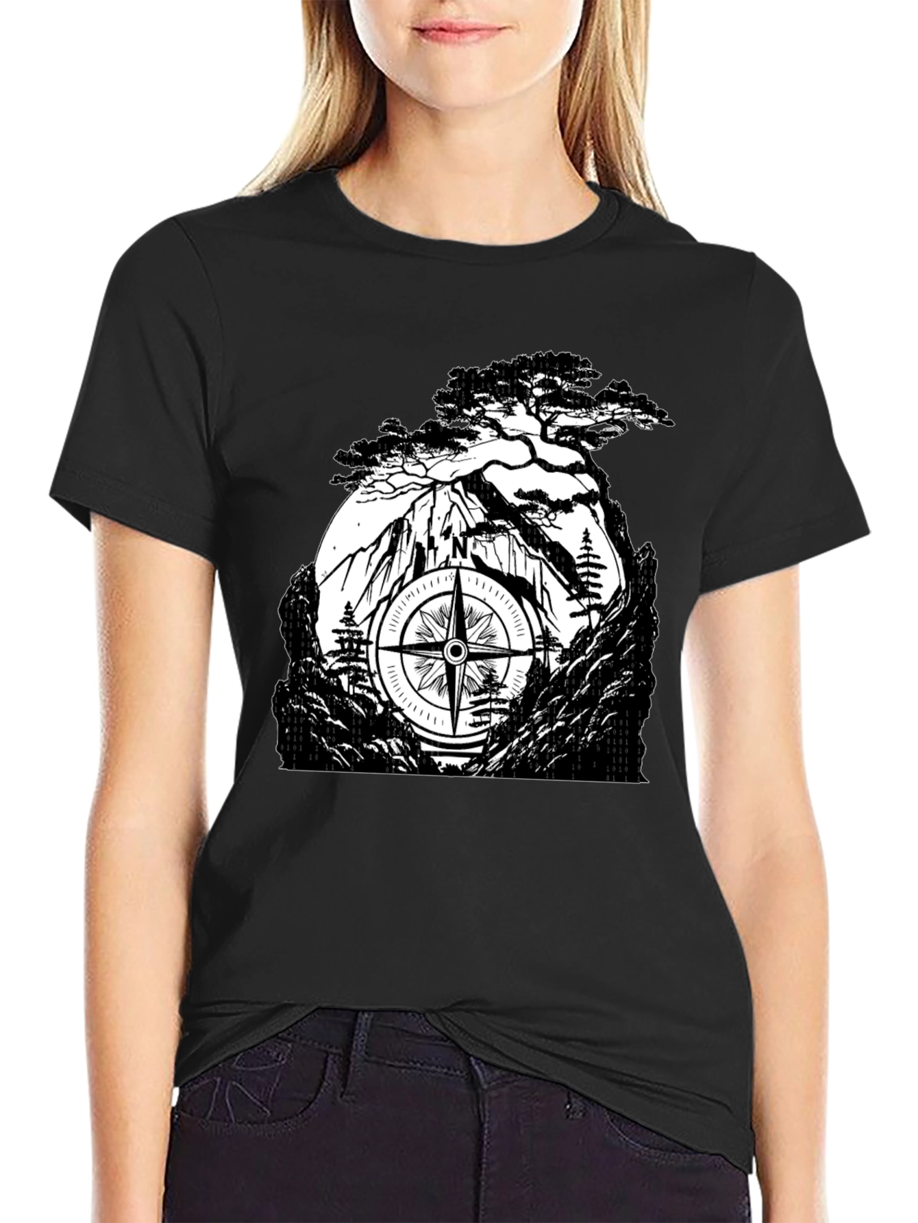 Mountain Compass Black T-Shirt - Adventure Awaits