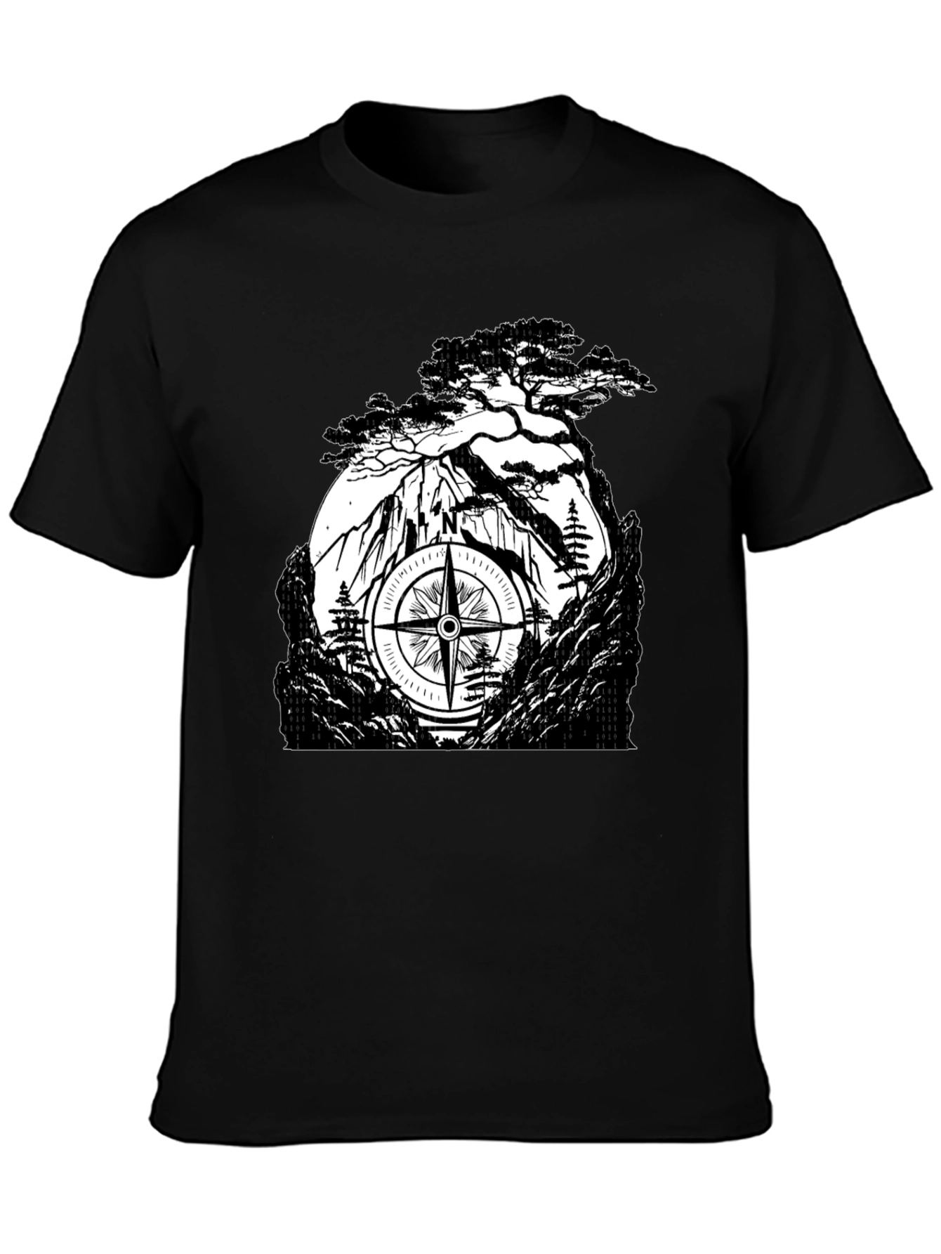 Mountain Compass Black T-Shirt - Adventure Awaits
