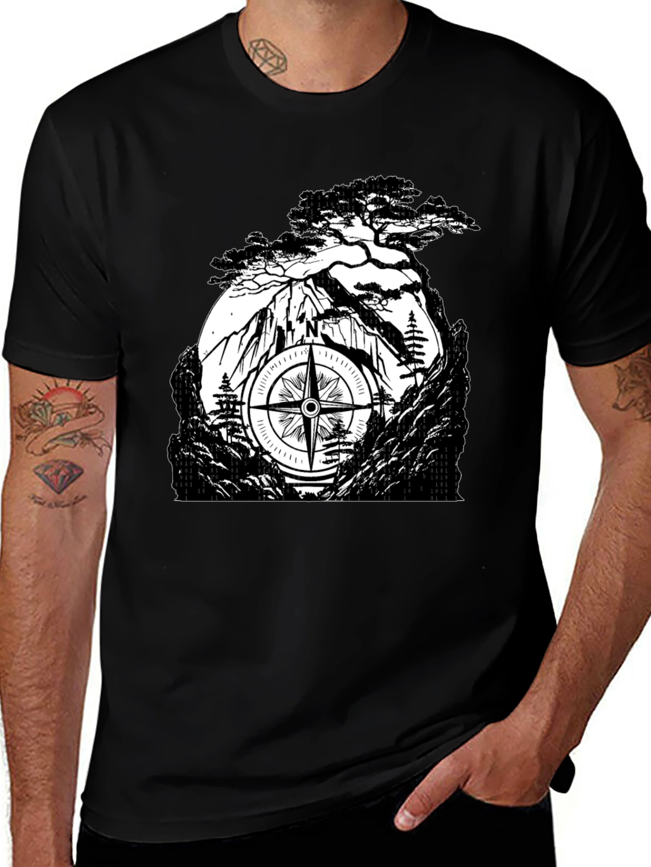 Mountain Compass Black T-Shirt - Adventure Awaits