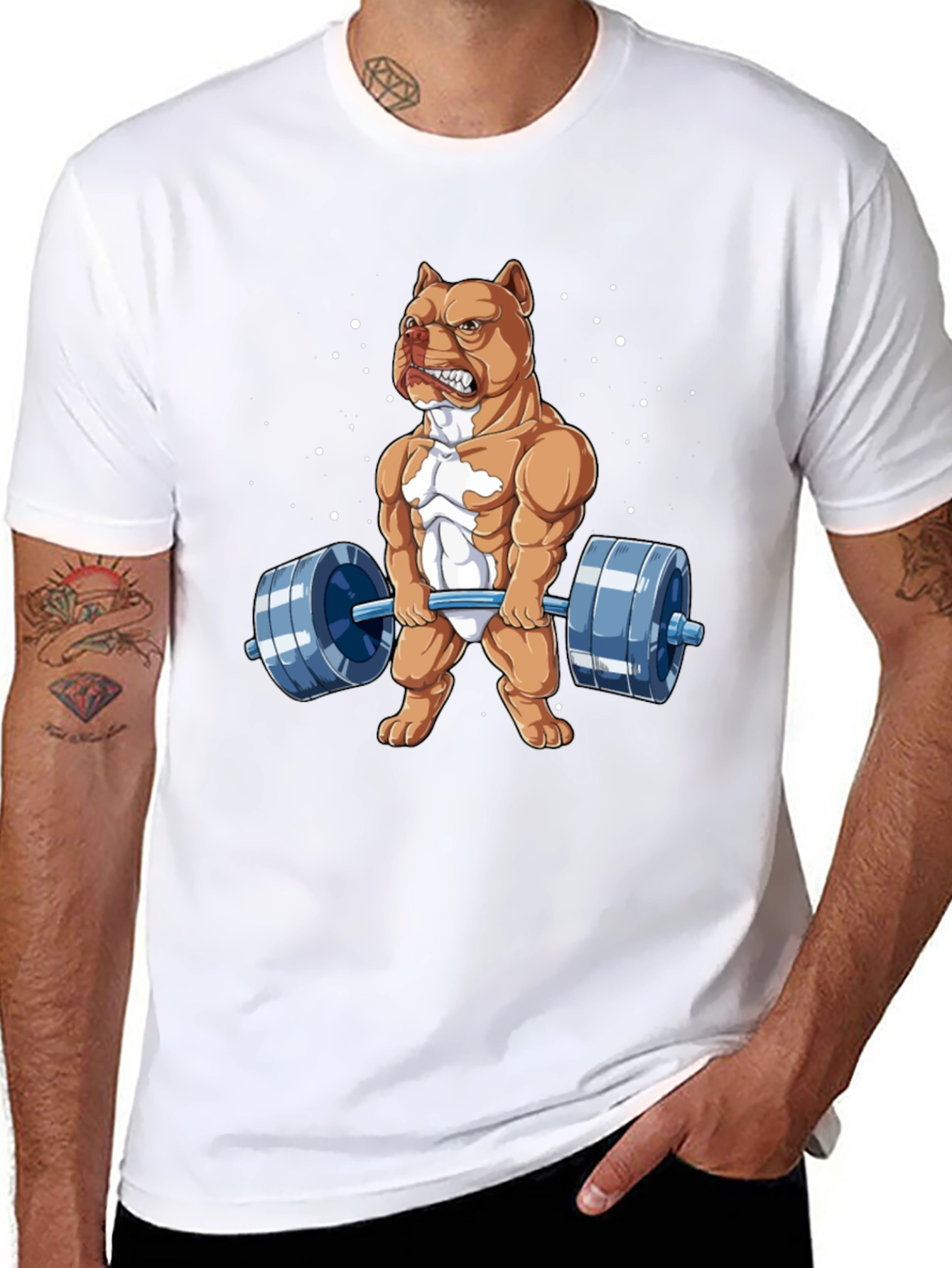 Weightlifting Pitbull Graphic Tee - Bodybuilding Dog Shirt