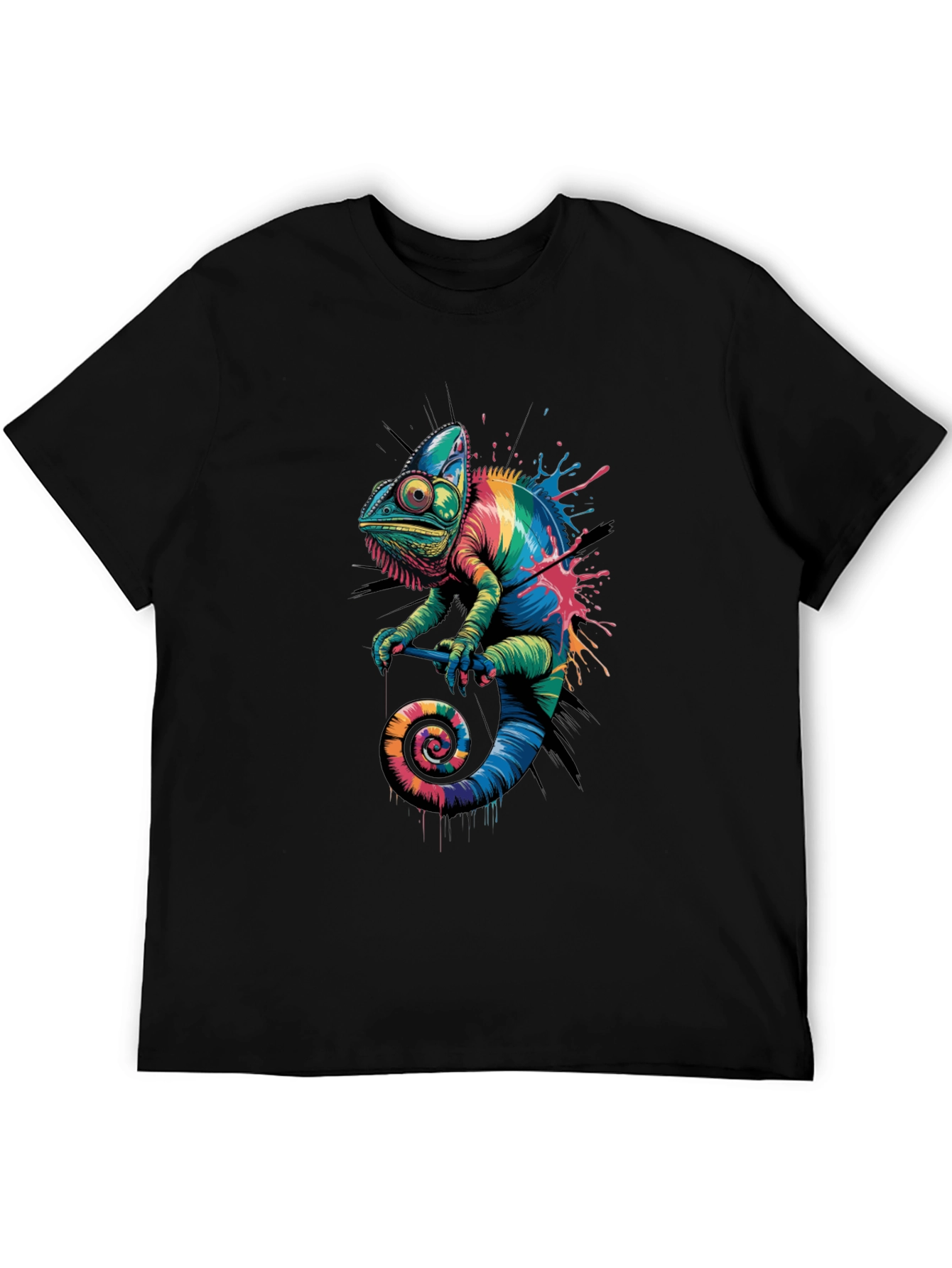 Rainbow Chameleon Graphic Print T-Shirt