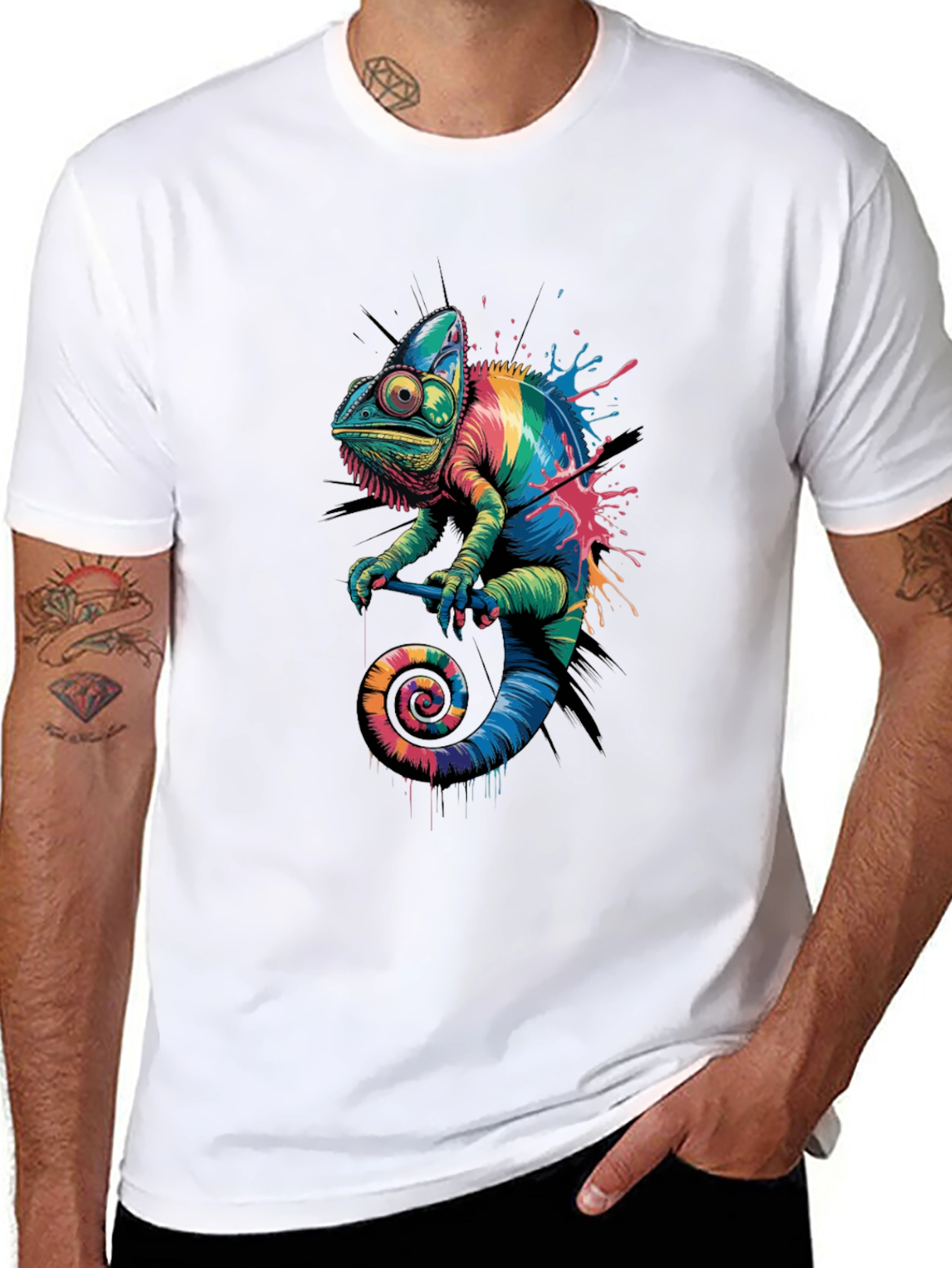 Rainbow Chameleon Graphic Print T-Shirt