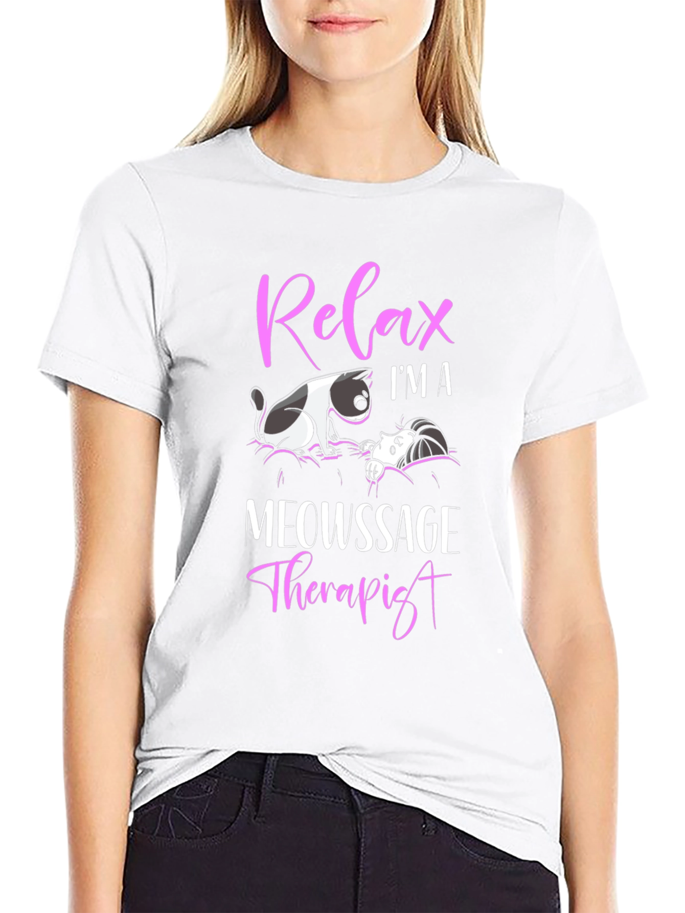 Relax Im a Meowssage Therapist Black T-Shirt