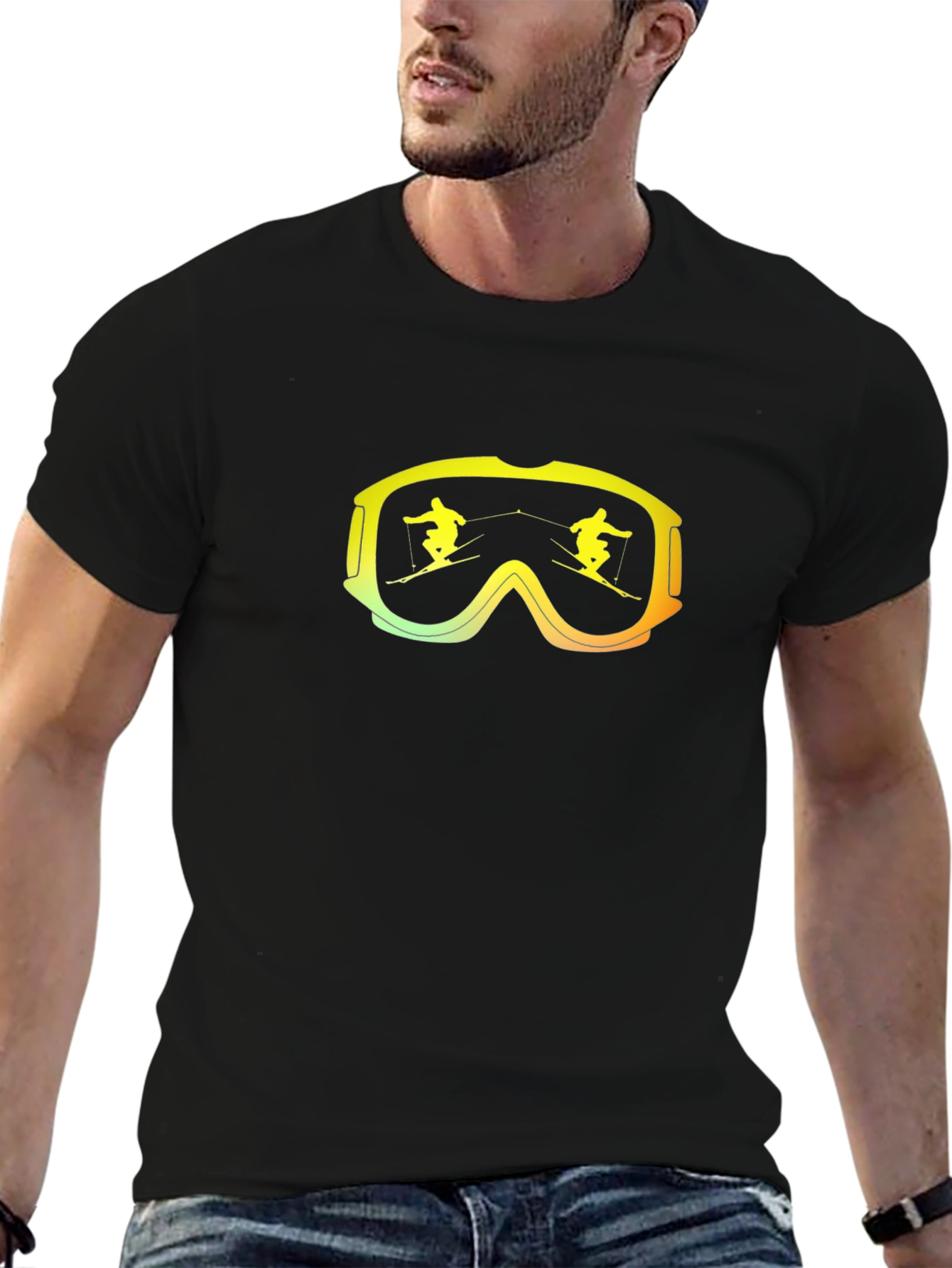 Ski Goggles Graphic Tee - Black Cotton Blend
