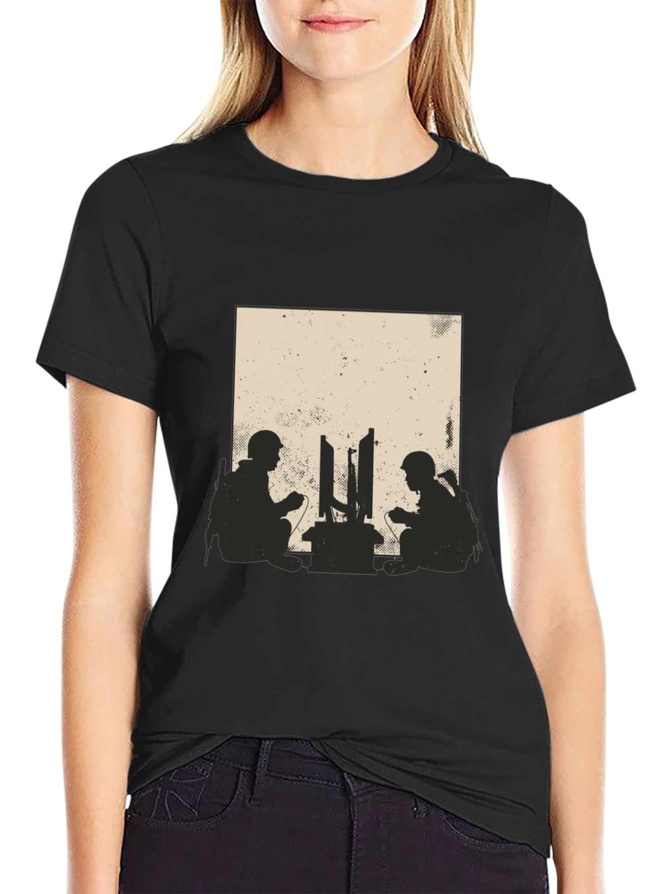 Gamer Soldiers Graphic Tee - Black Cotton T-Shirt