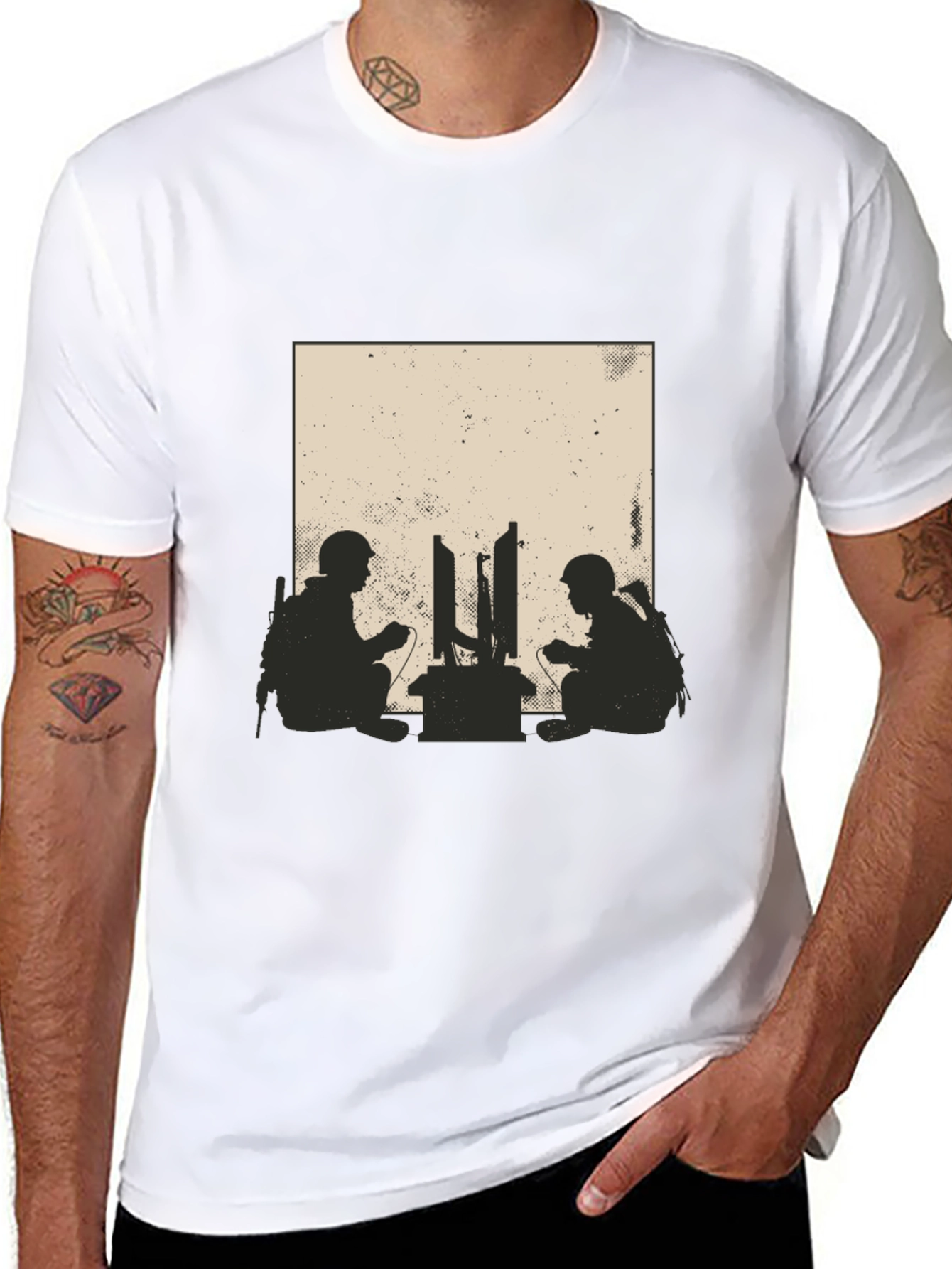 Gamer Soldiers Graphic Tee - Black Cotton T-Shirt