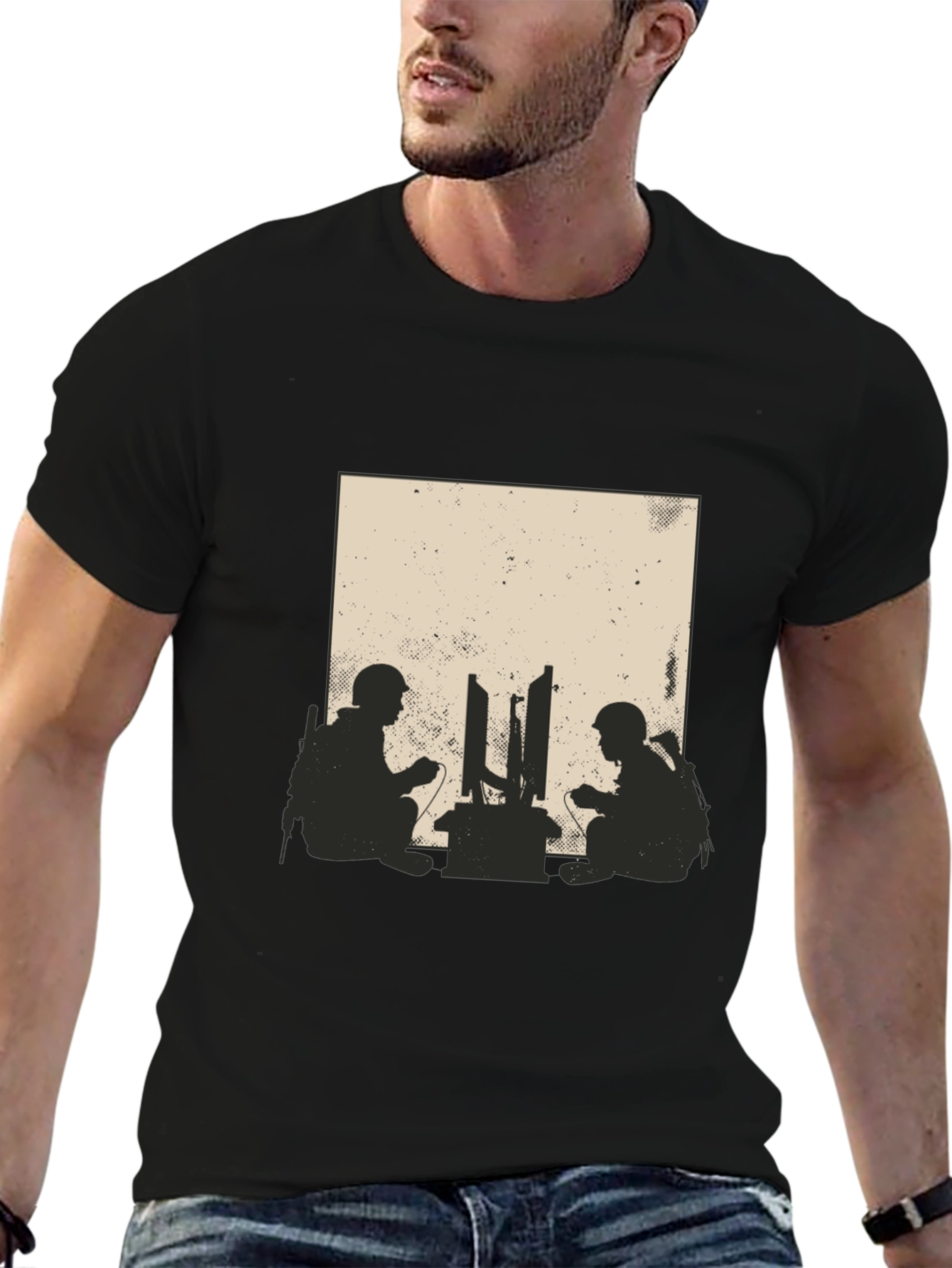 Gamer Soldiers Graphic Tee - Black Cotton T-Shirt