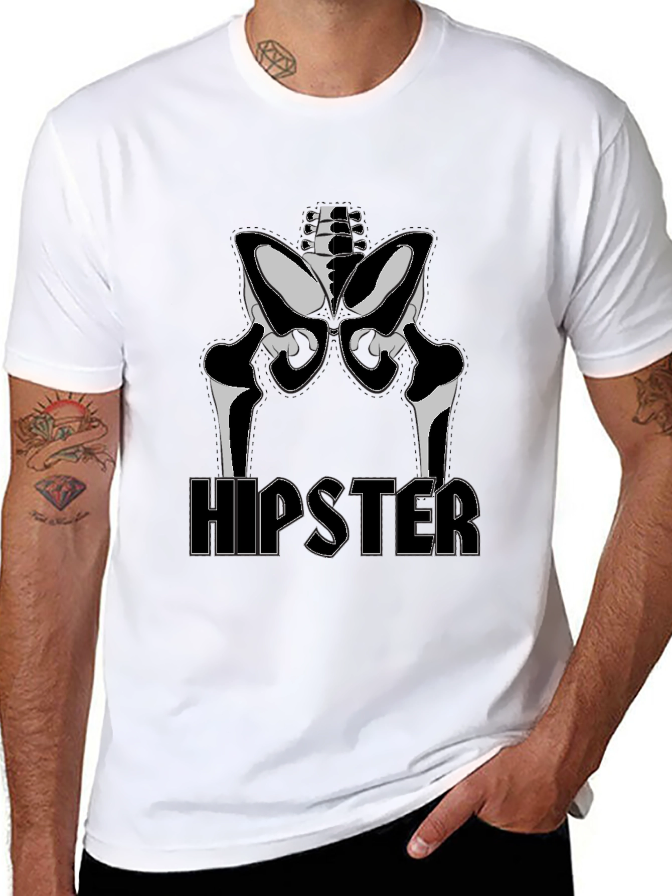 Hipster Skeleton Graphic Tee - Black Cotton T-Shirt
