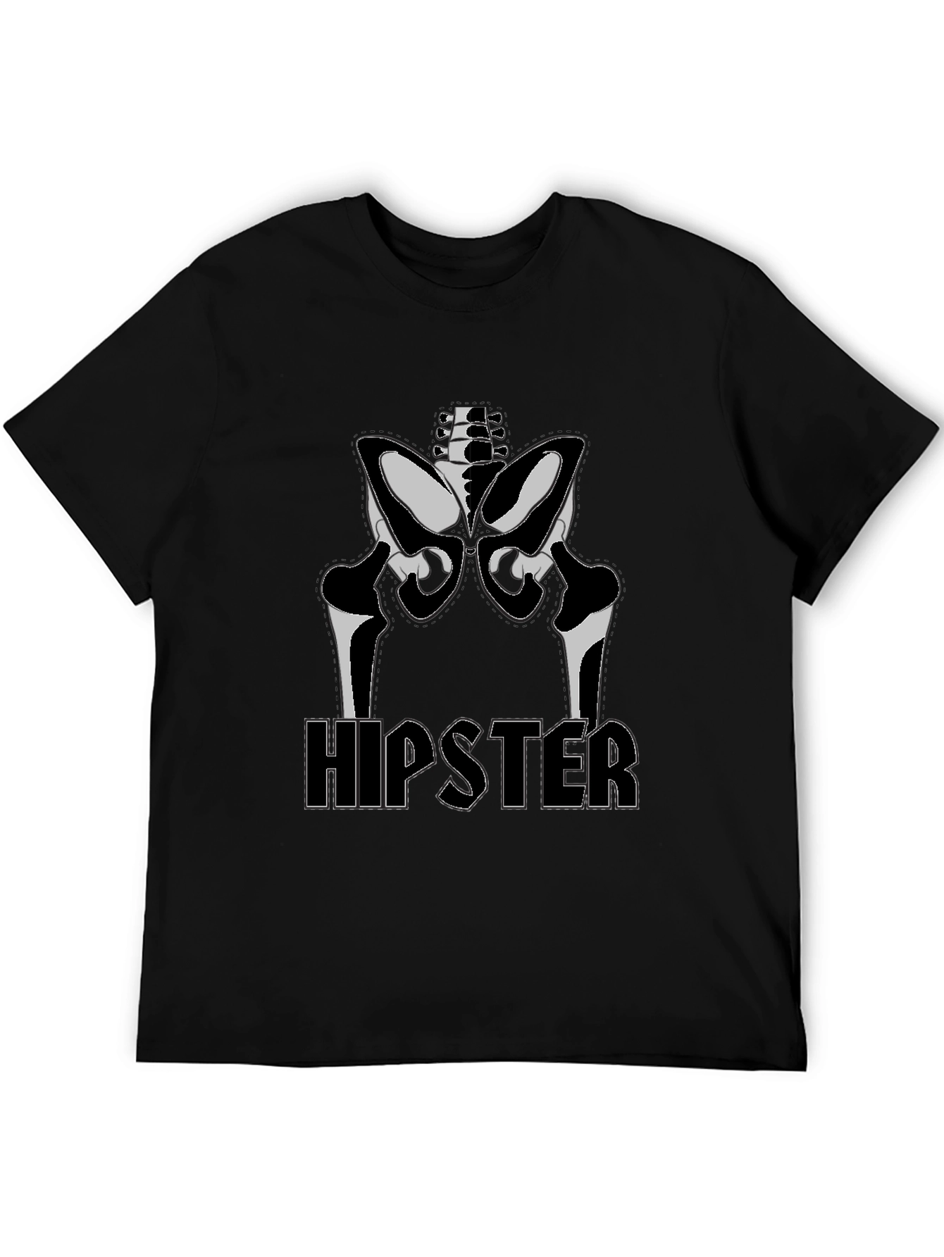 Hipster Skeleton Graphic Tee - Black Cotton T-Shirt