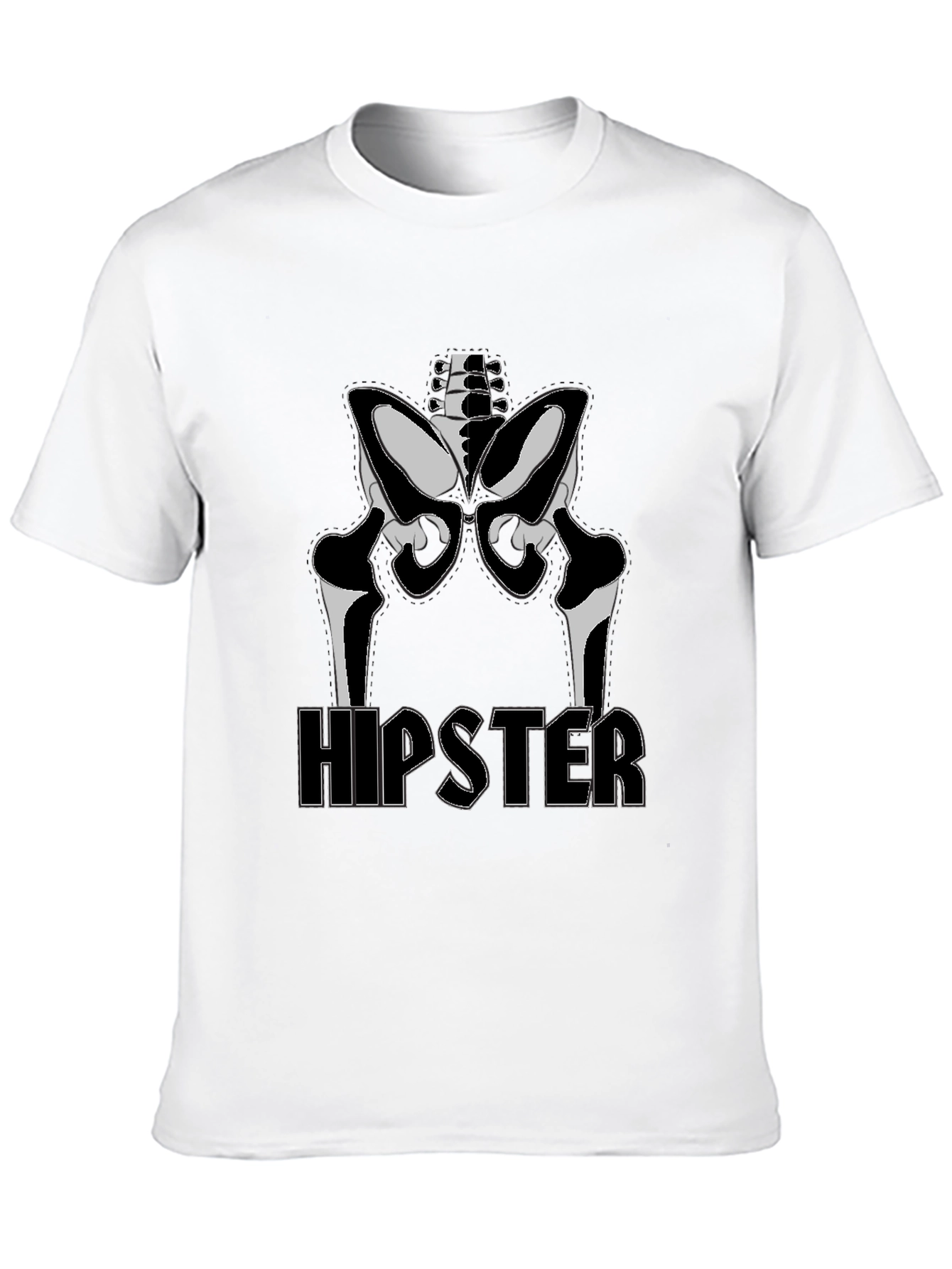Hipster Skeleton Graphic Tee - Black Cotton T-Shirt