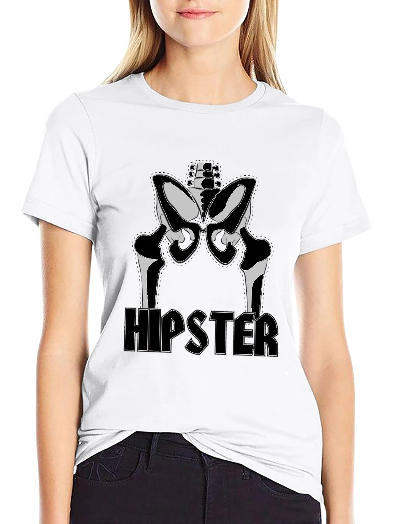 Hipster Skeleton Graphic Tee - Black Cotton T-Shirt