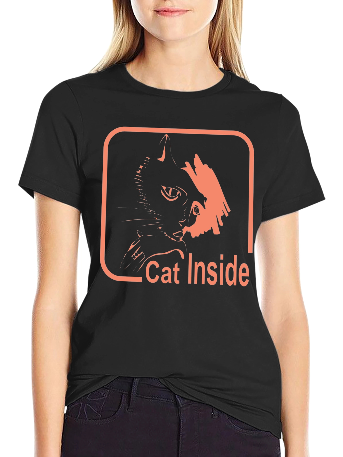 Cat Inside Graphic Tee - Black Cotton Comfort