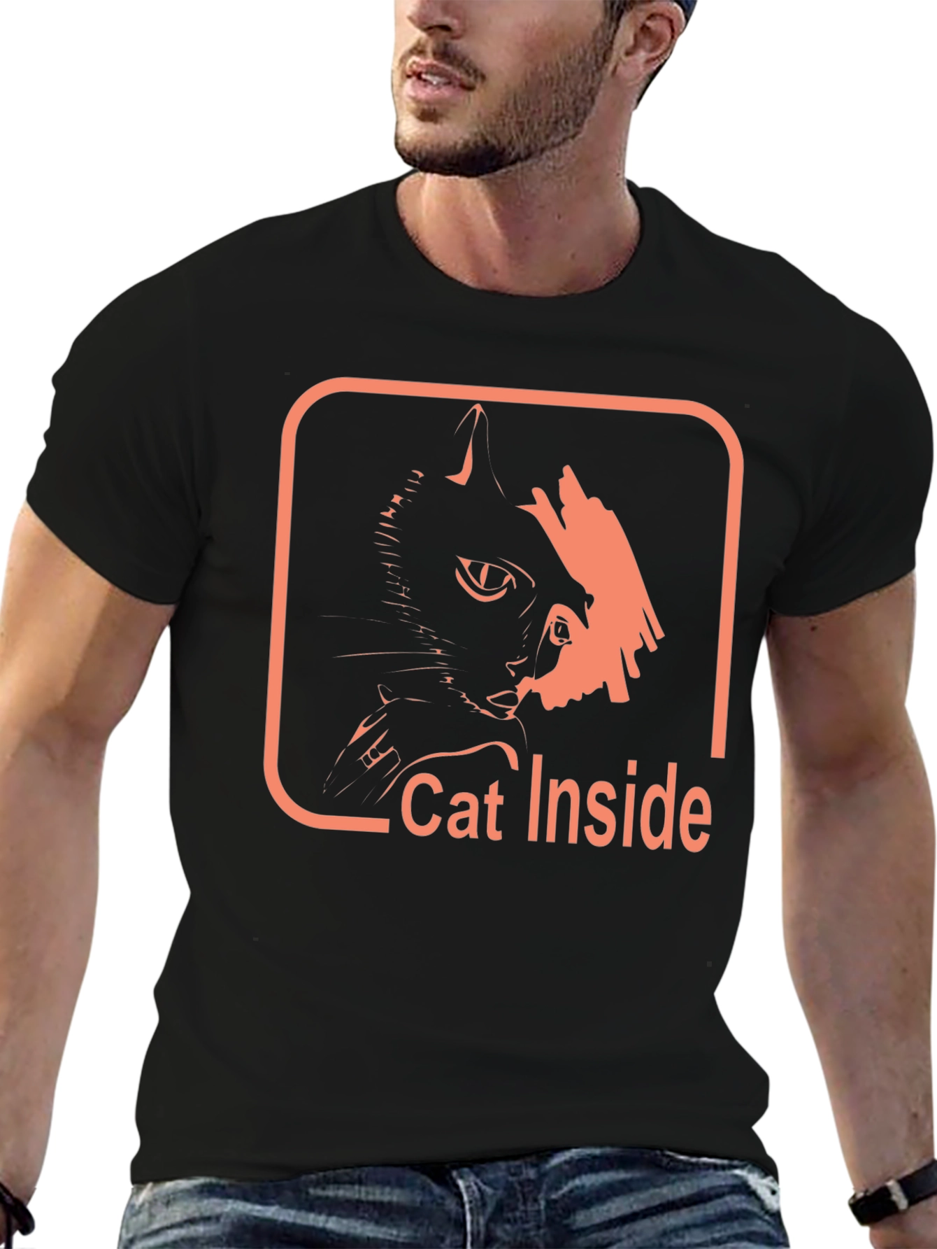 Cat Inside Graphic Tee - Black Cotton Comfort