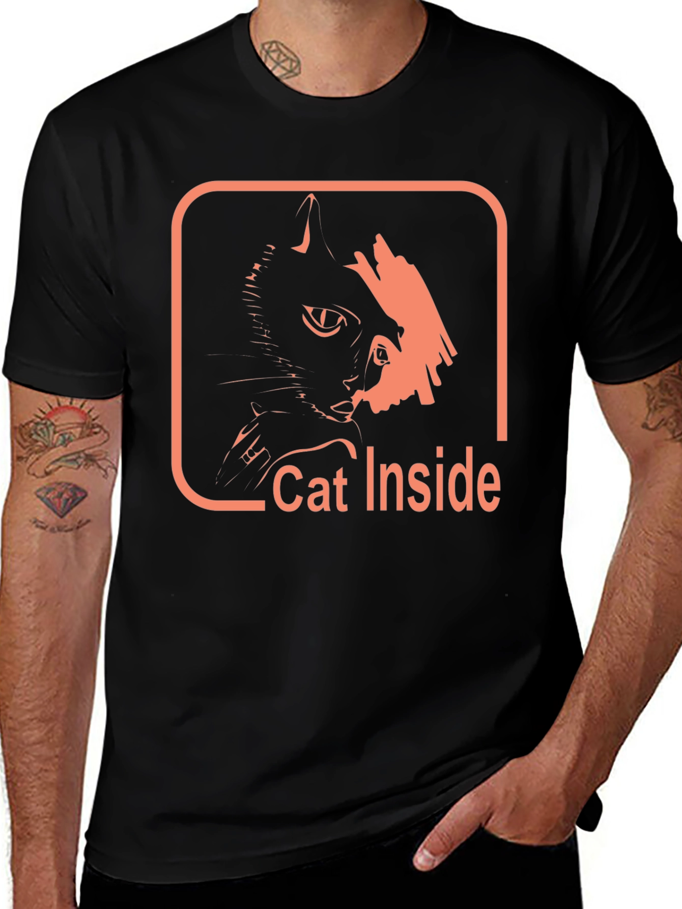 Cat Inside Graphic Tee - Black Cotton Comfort
