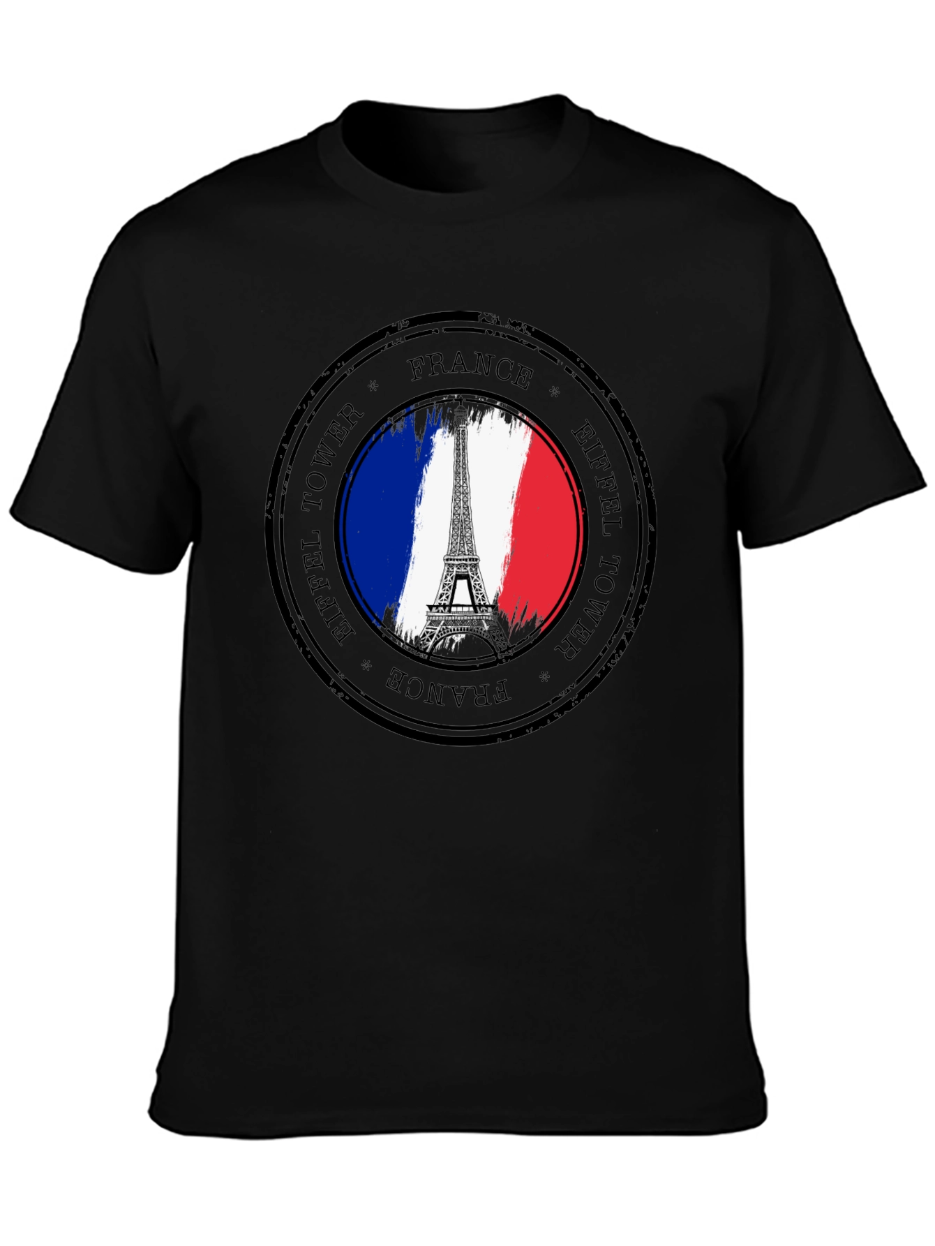 Eiffel Tower France Stamp Black T-Shirt