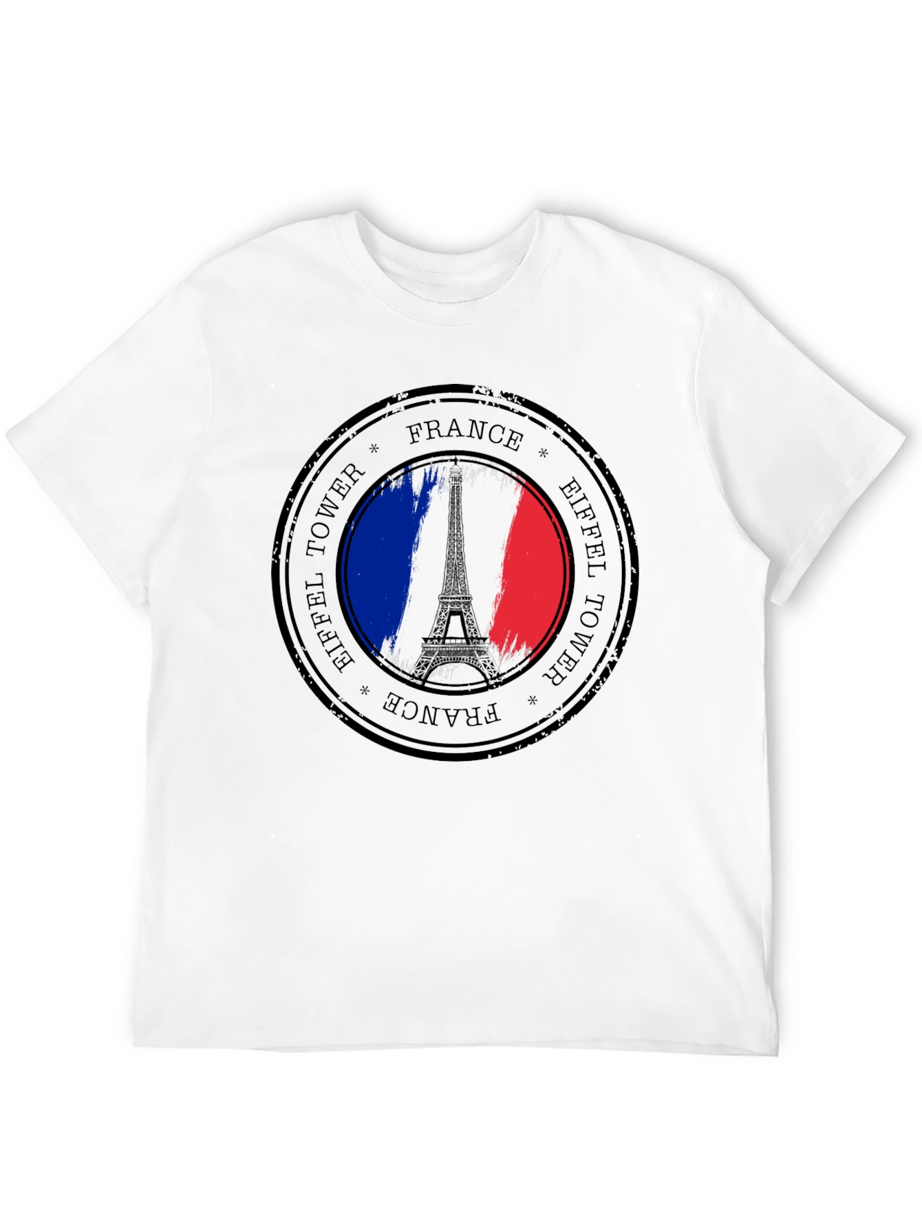 Eiffel Tower France Stamp Black T-Shirt