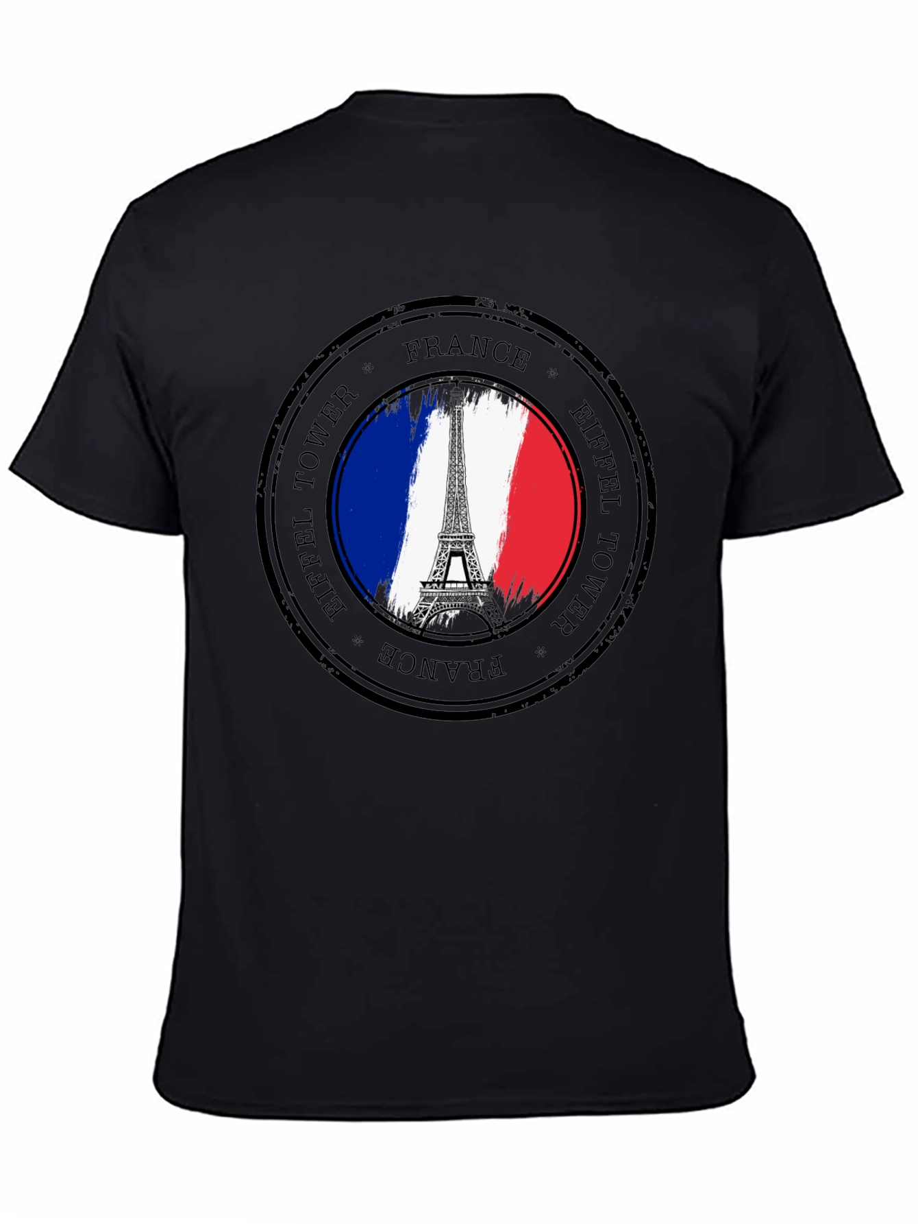 Eiffel Tower France Stamp Black T-Shirt