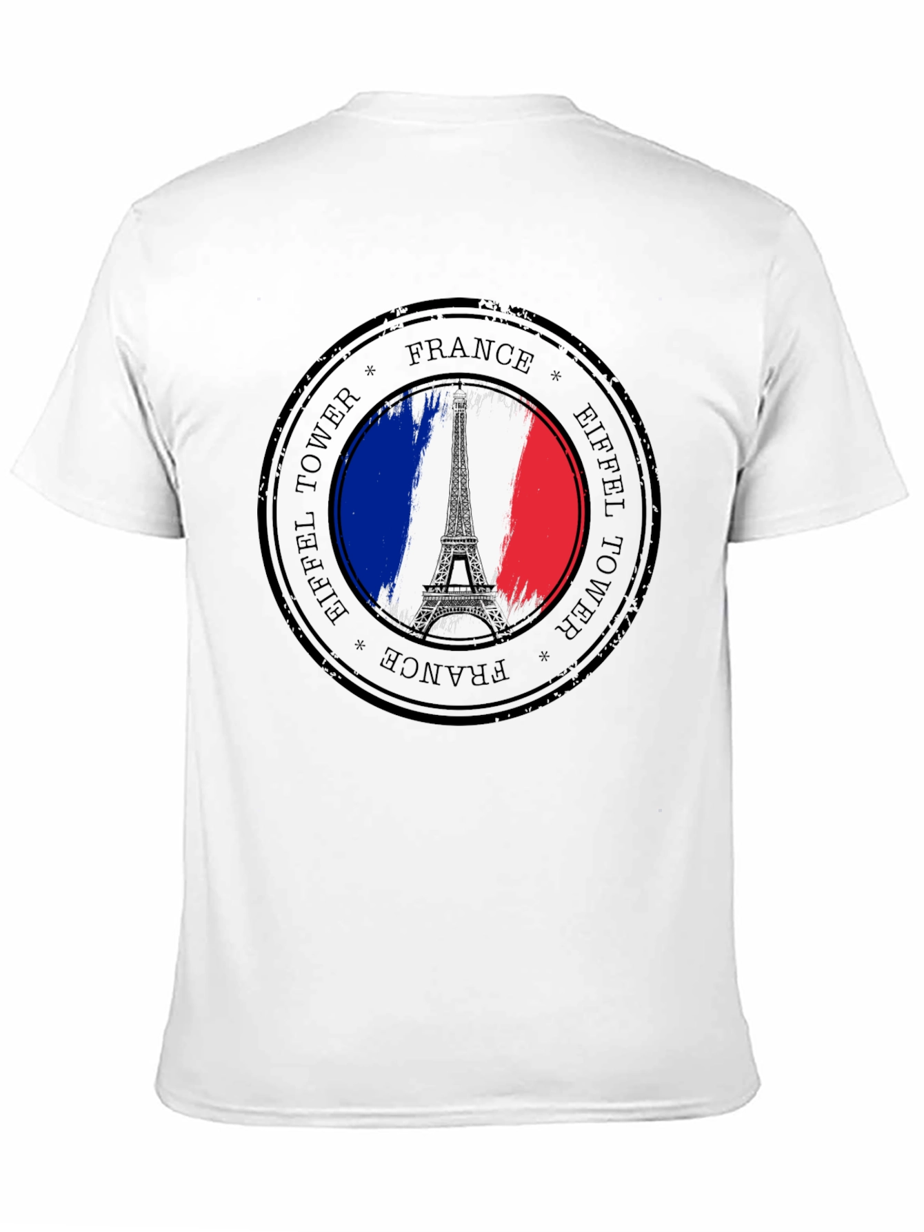 Eiffel Tower France Stamp Black T-Shirt