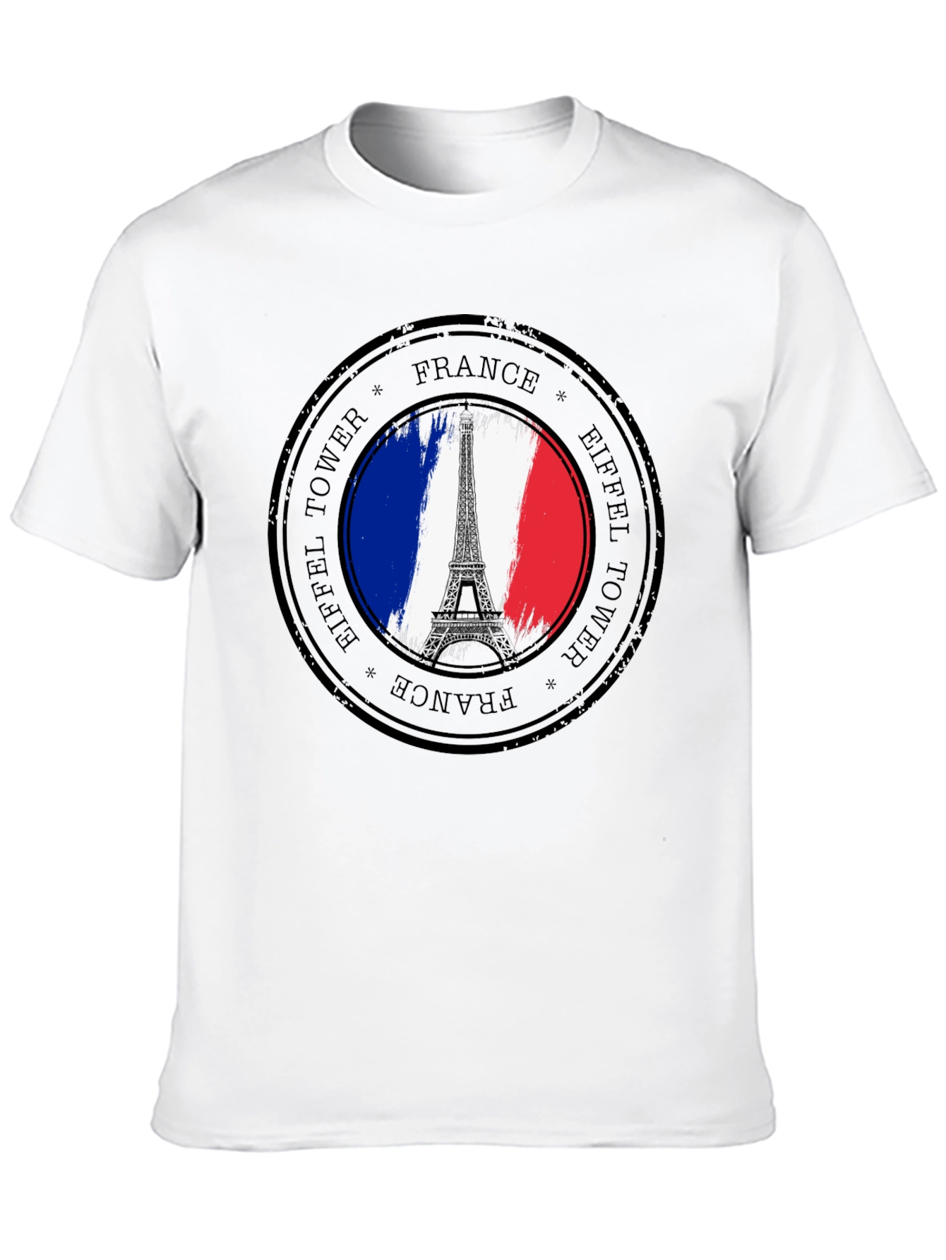 Eiffel Tower France Stamp Black T-Shirt