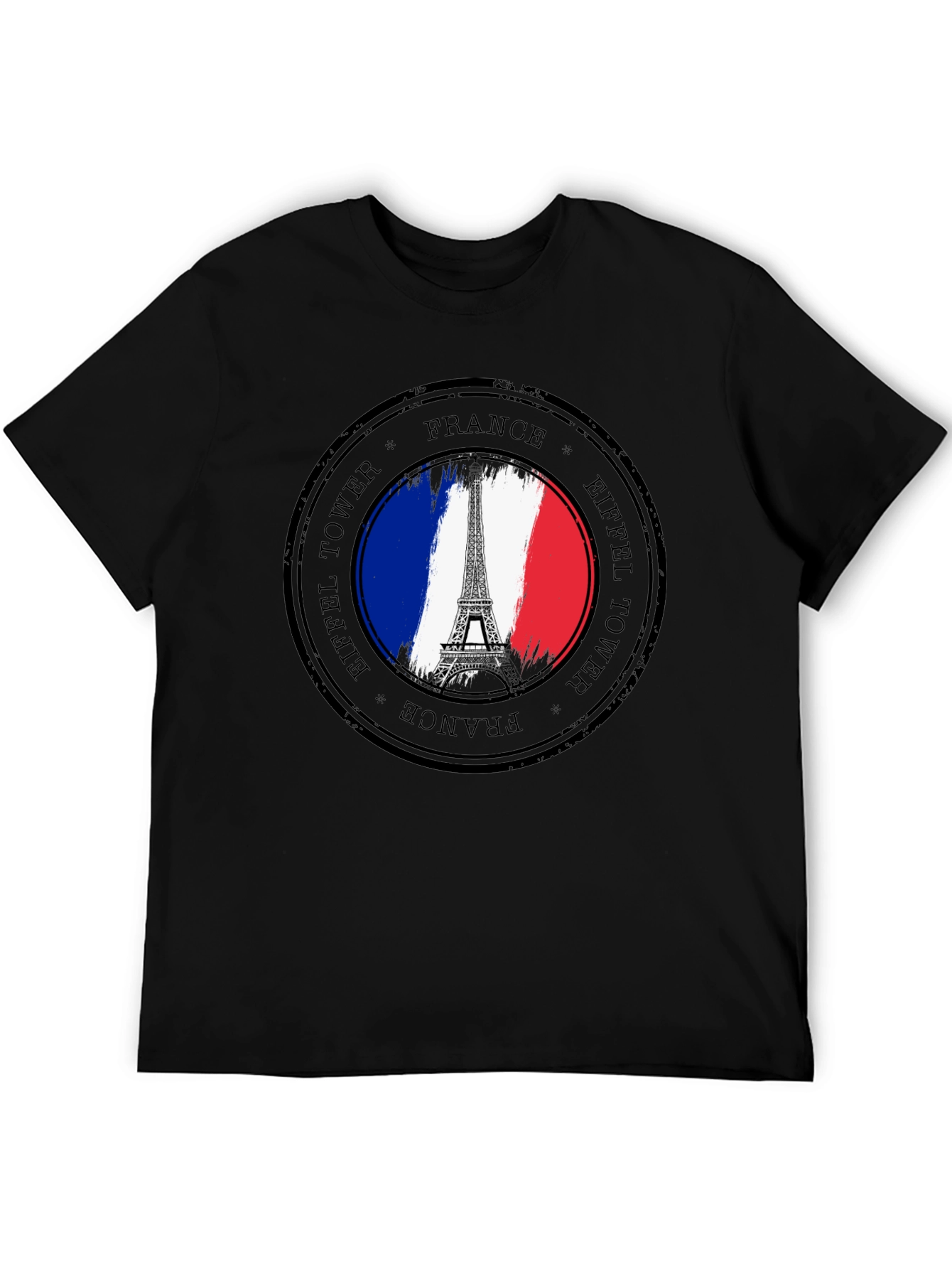 Eiffel Tower France Stamp Black T-Shirt