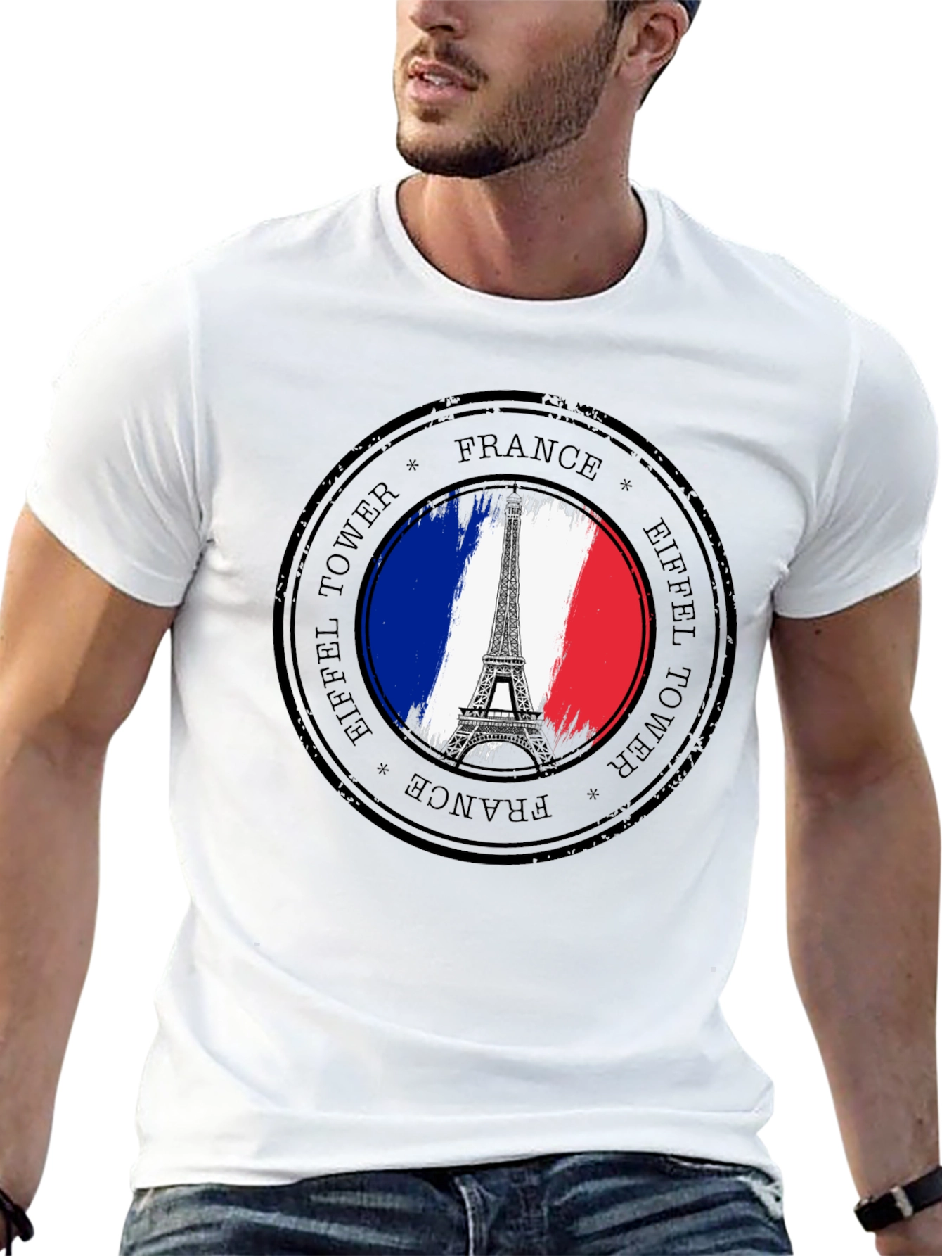 Eiffel Tower France Stamp Black T-Shirt