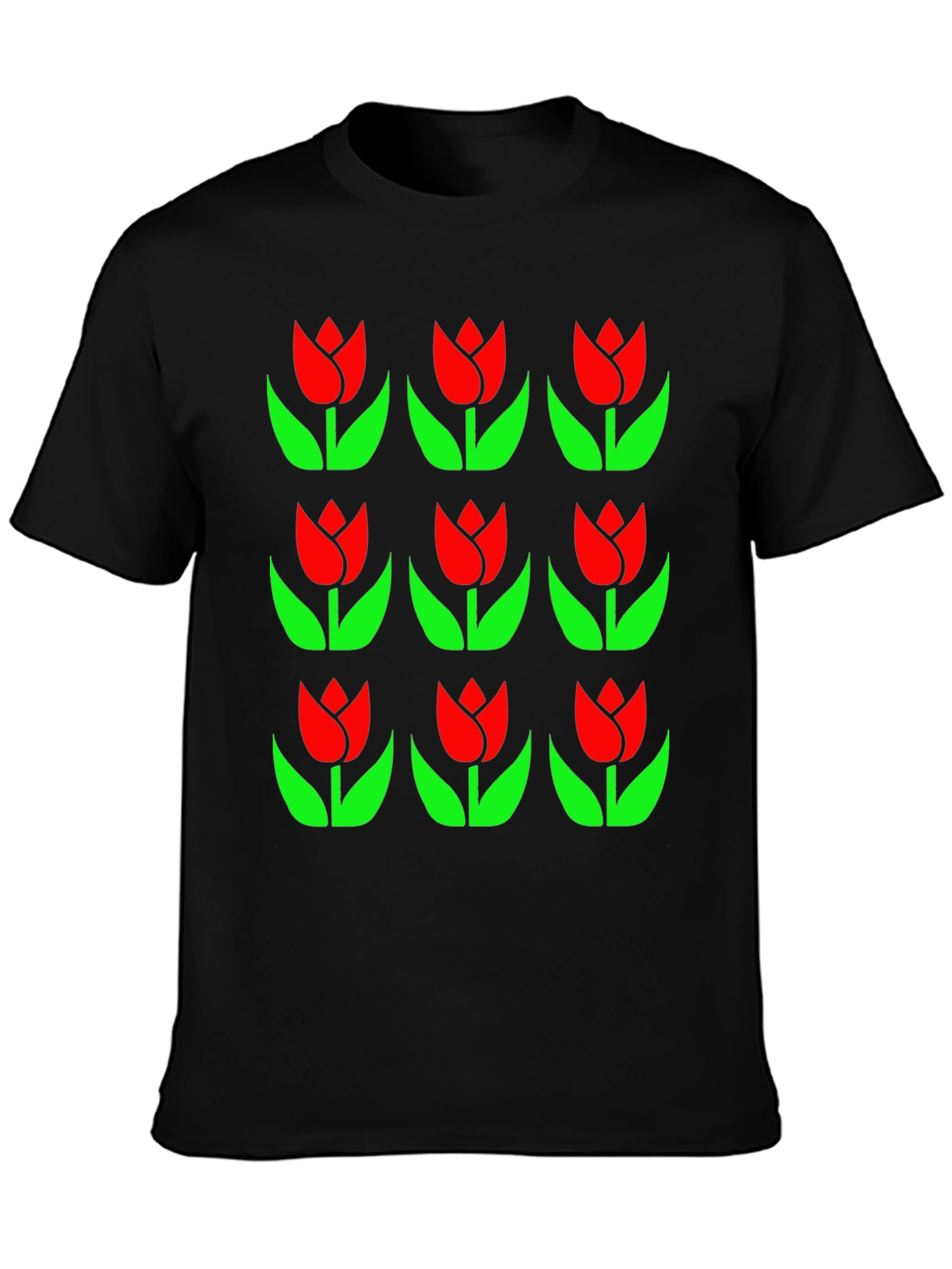 Tulip Pattern Black T-Shirt