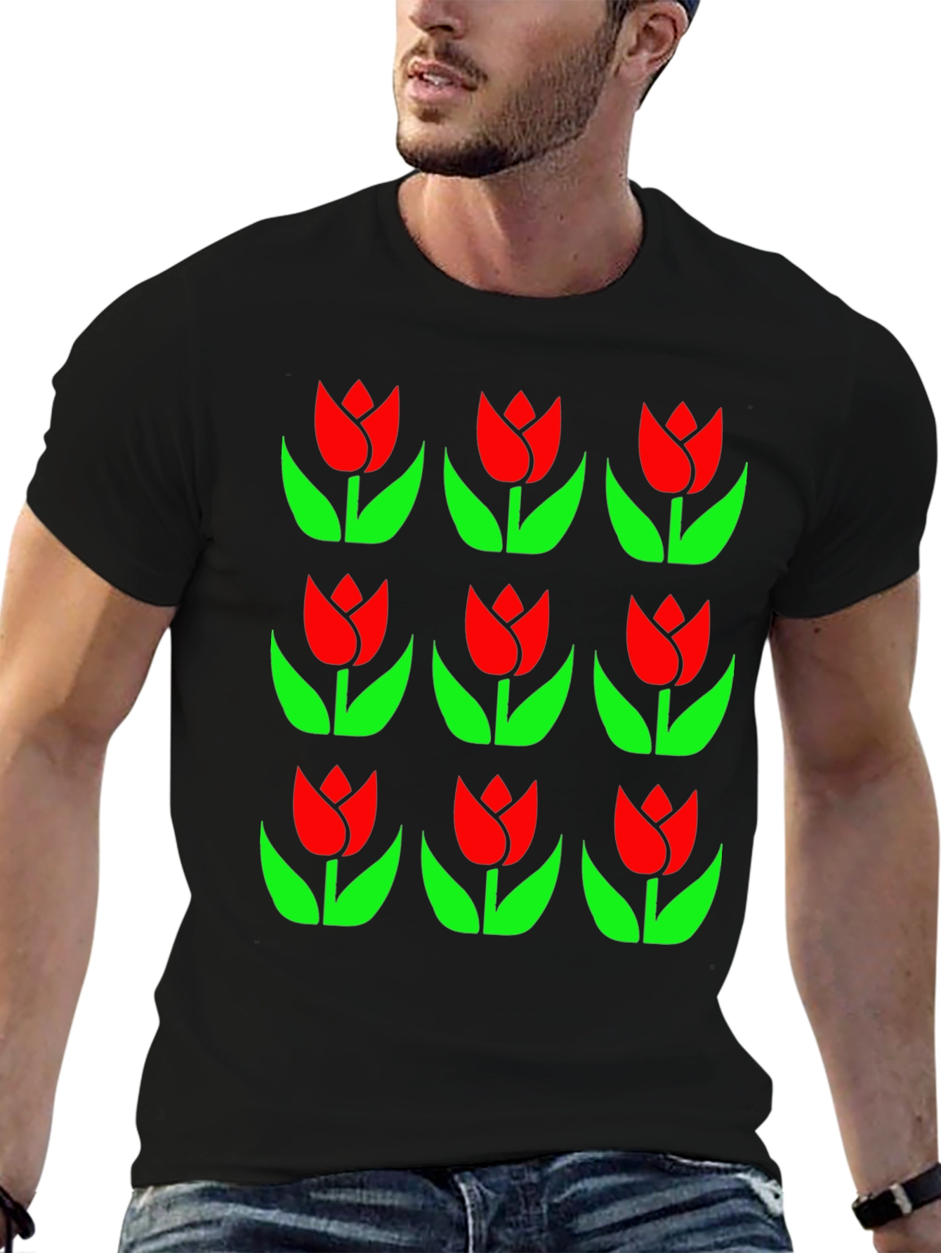 Tulip Pattern Black T-Shirt