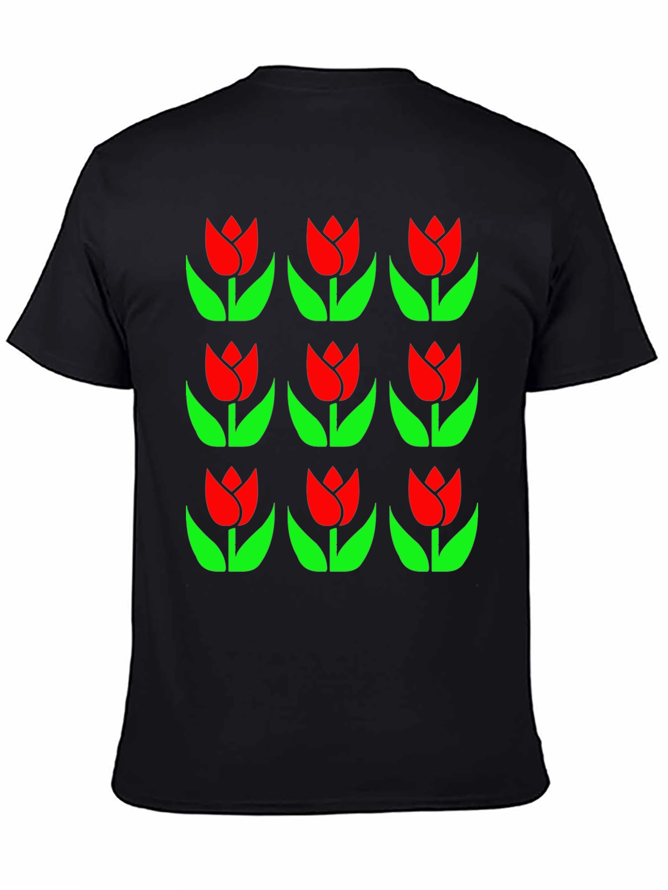 Tulip Pattern Black T-Shirt
