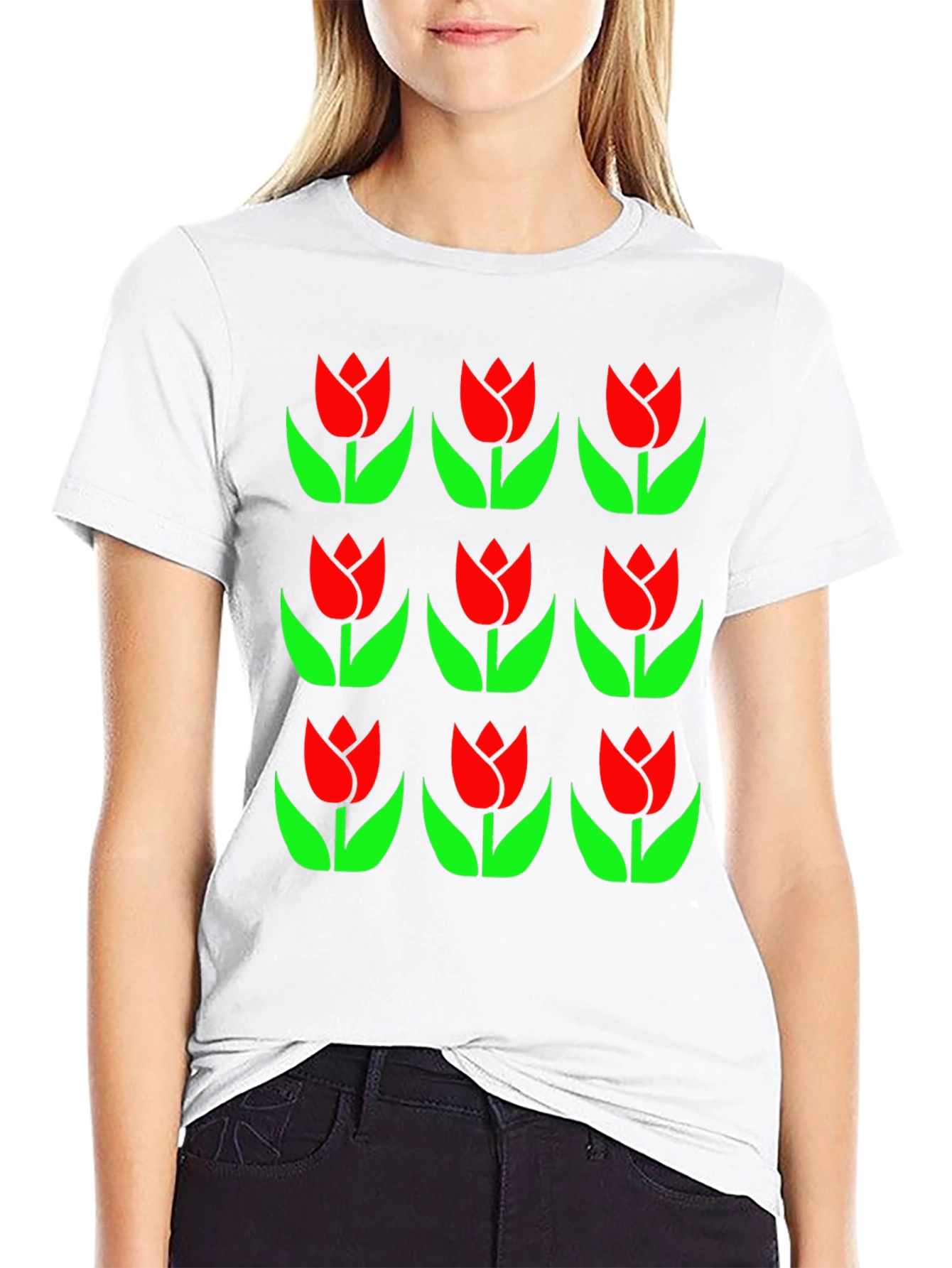 Tulip Pattern Black T-Shirt